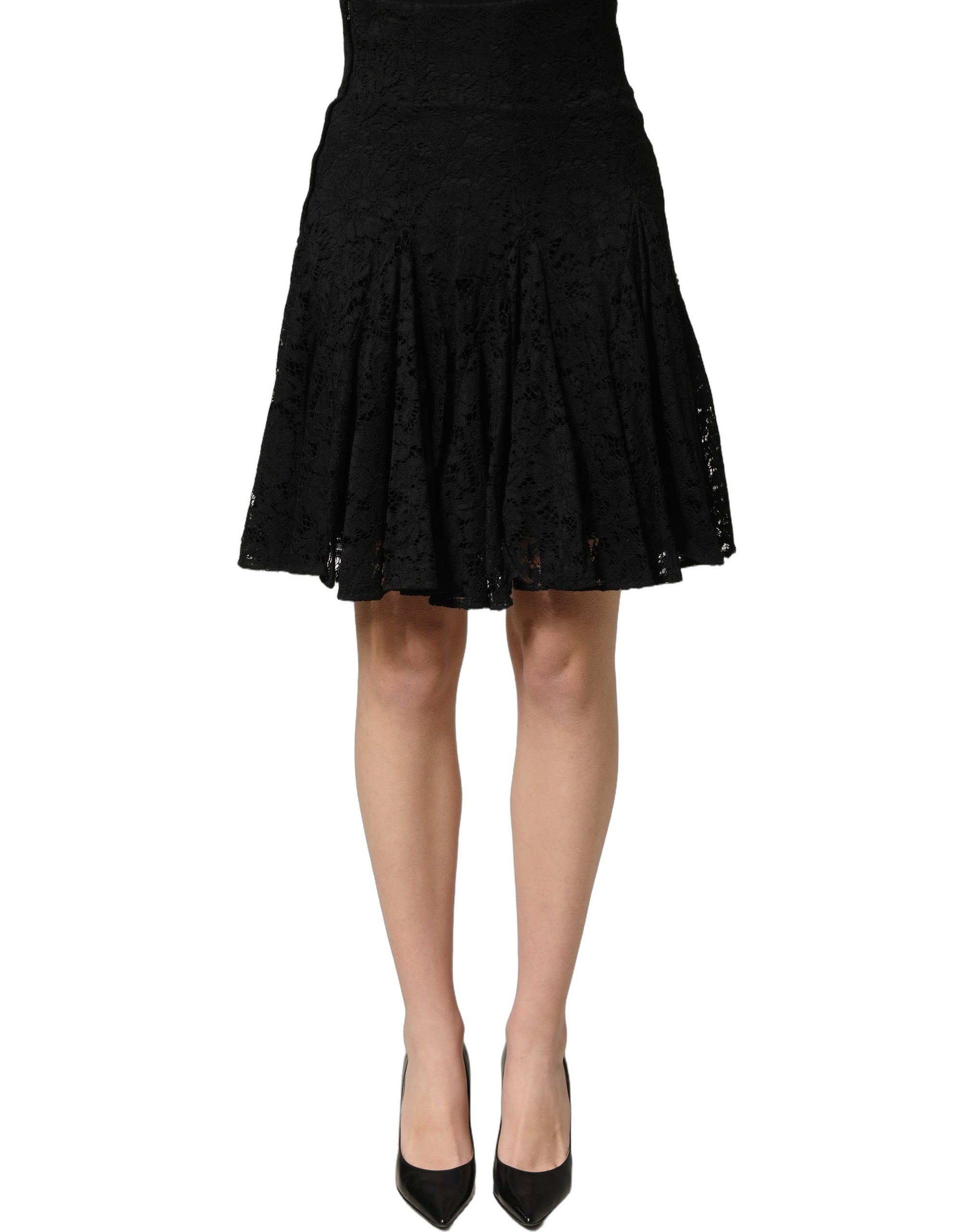 Dolce & Gabbana Schwarzer A-Linen-Minirock aus floraler Spitze mit Cut-Outs-2