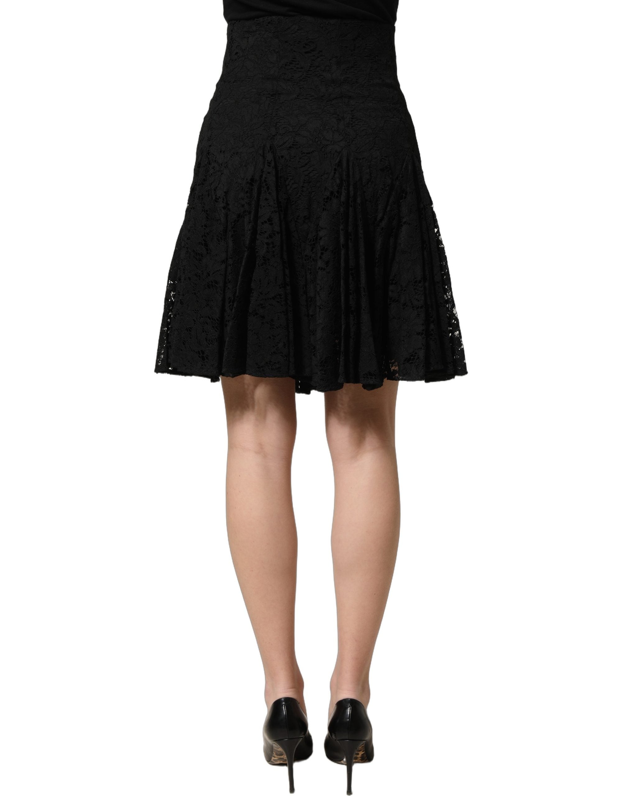 Dolce & Gabbana Schwarzer A-Linen-Minirock aus floraler Spitze mit Cut-Outs-4