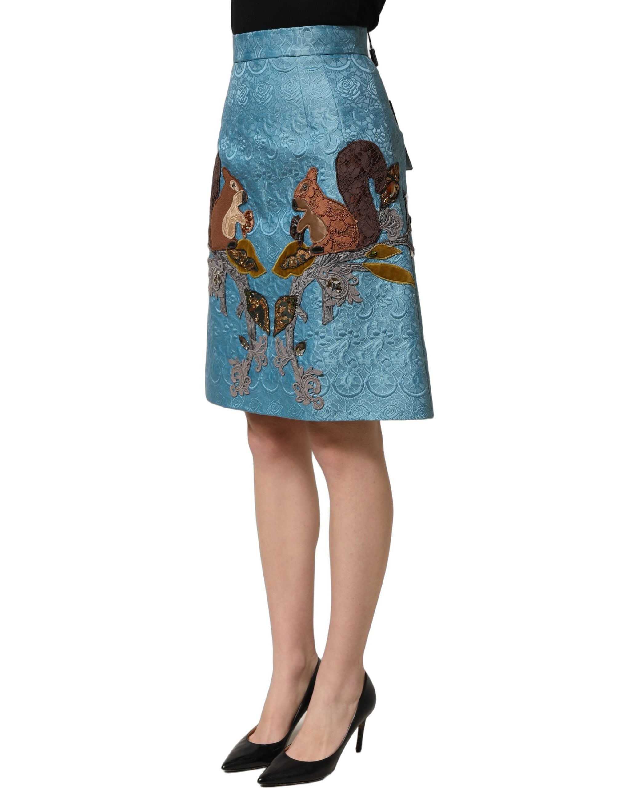 Dolce & Gabbana Blauer Jacquard-Rock mit Stickerei in A-Linie-4
