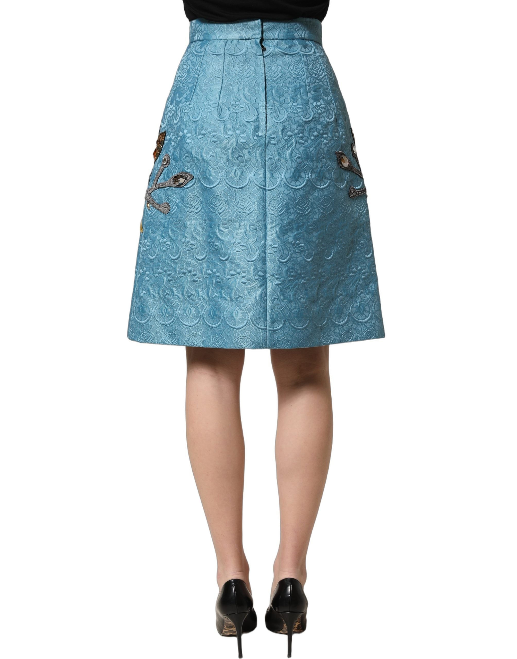 Dolce & Gabbana Blauer Jacquard-Rock mit Stickerei in A-Linie-5