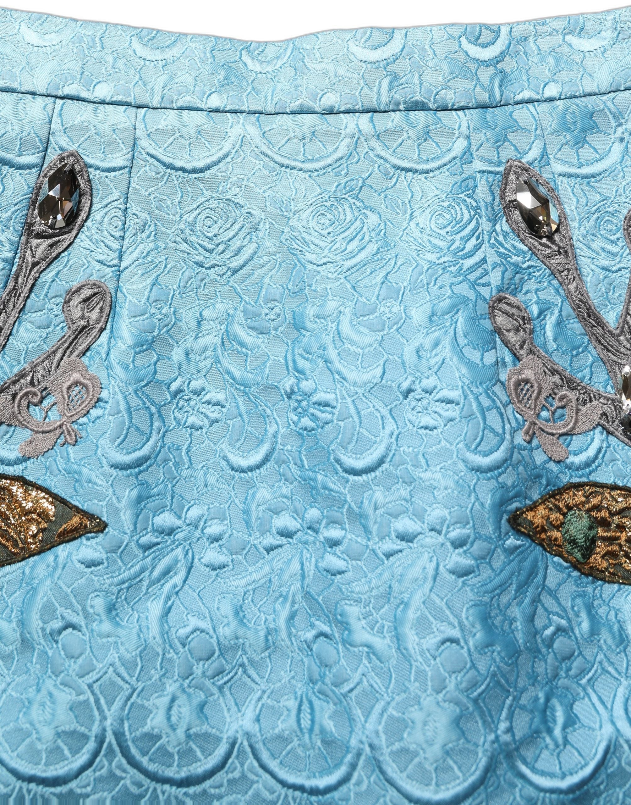 Dolce & Gabbana Blaue Jacquard-Midi-Rock mit Stickerei in A-Linie-6