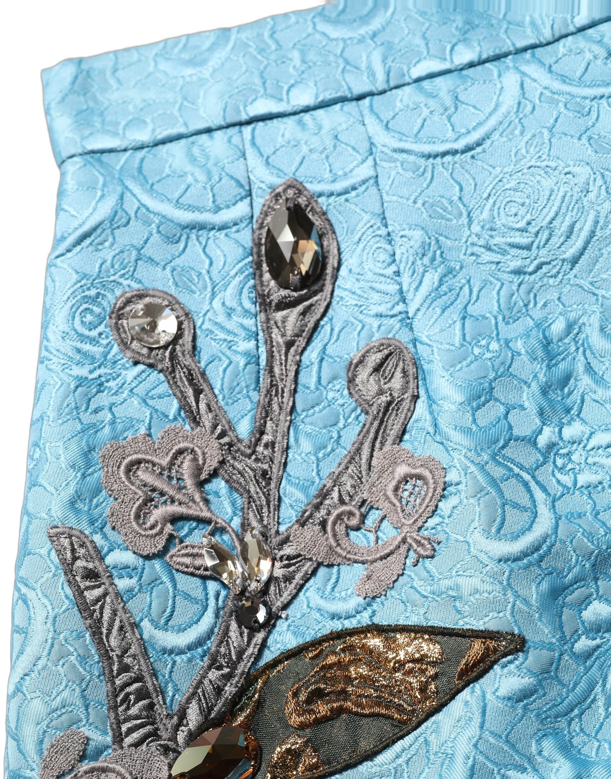 Dolce & Gabbana Blaue Jacquard-Midi-Rock mit Stickerei in A-Linie-7