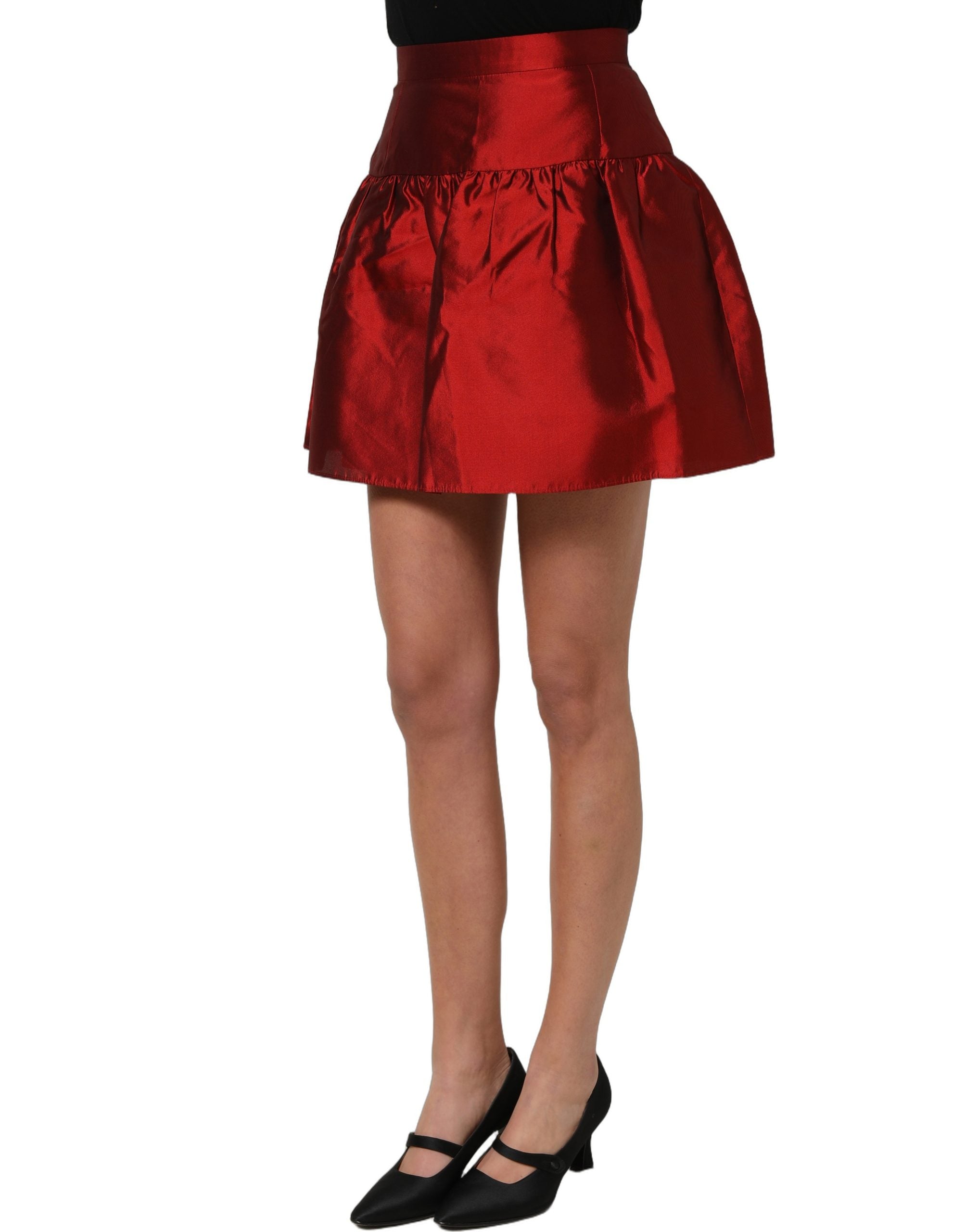 Dolce & Gabbana Roter Seiden-Satin-Minirock mit Ballon-Silhouette und hoher Taille-4