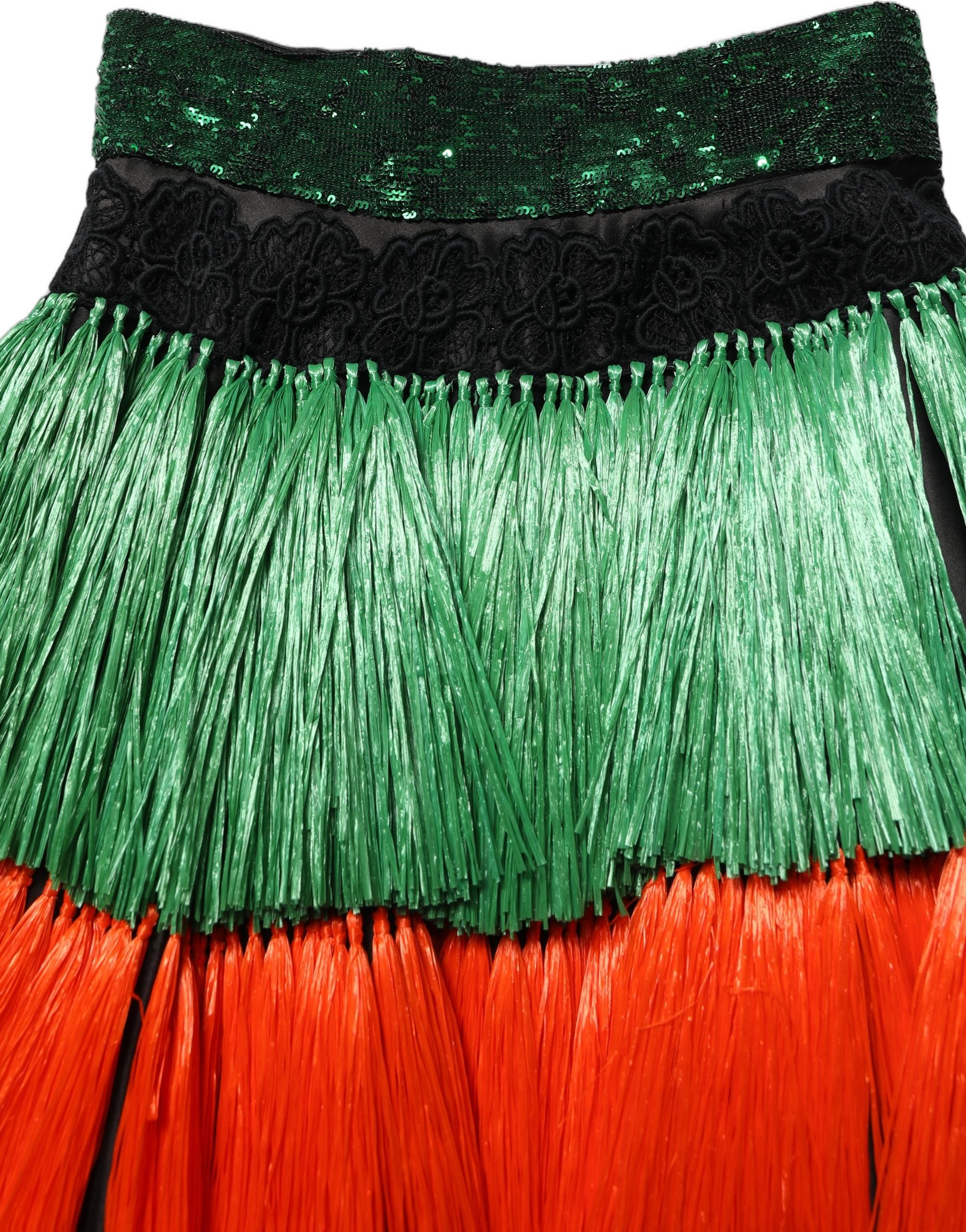 Dolce & Gabbana Rock mit Fransen, hoher Taille und knielangem Schnitt in Multicolor-5