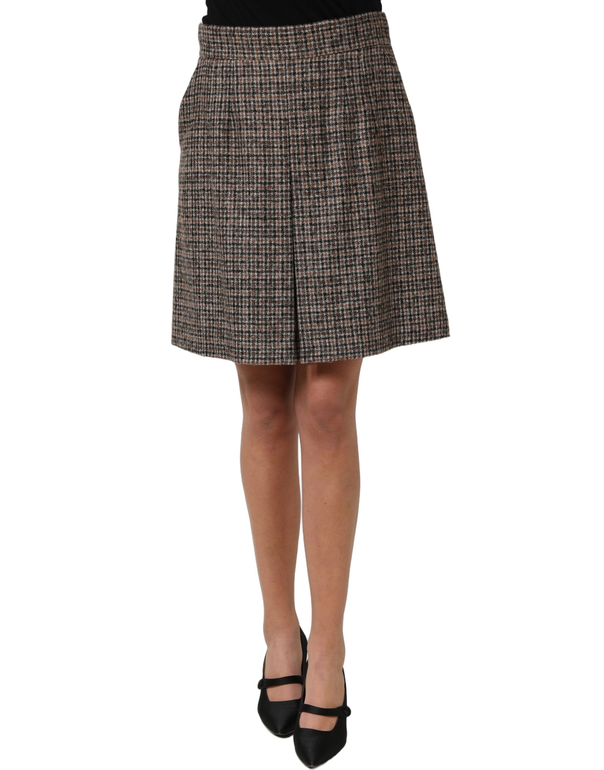 Dolce & Gabbana Brauner Tweed-Minirock mit hoher Taille und A-Linie-2