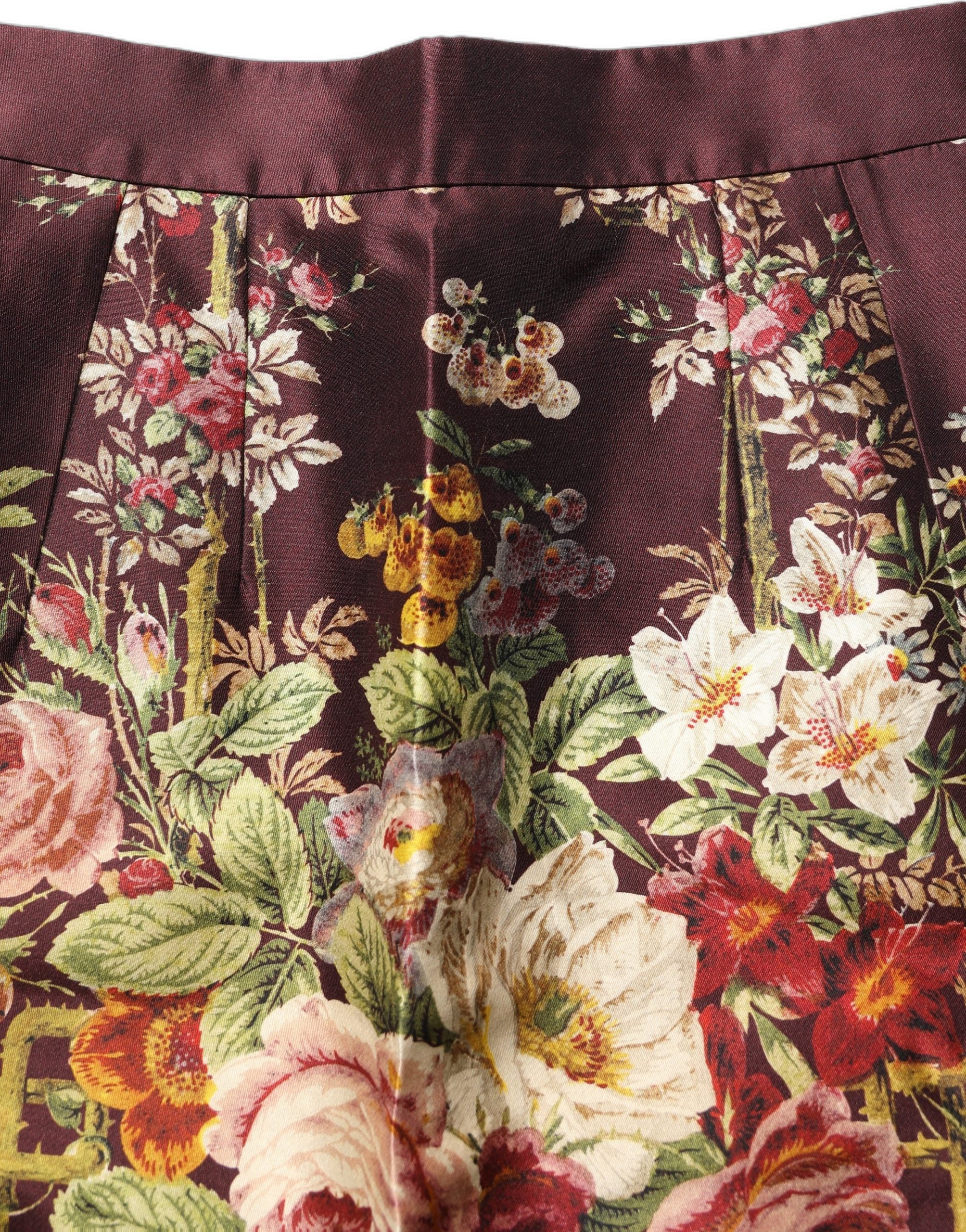 Dolce & Gabbana Minirock mit hoher Taille und A-Linie in Burgunderrot mit Blumenmuster-6