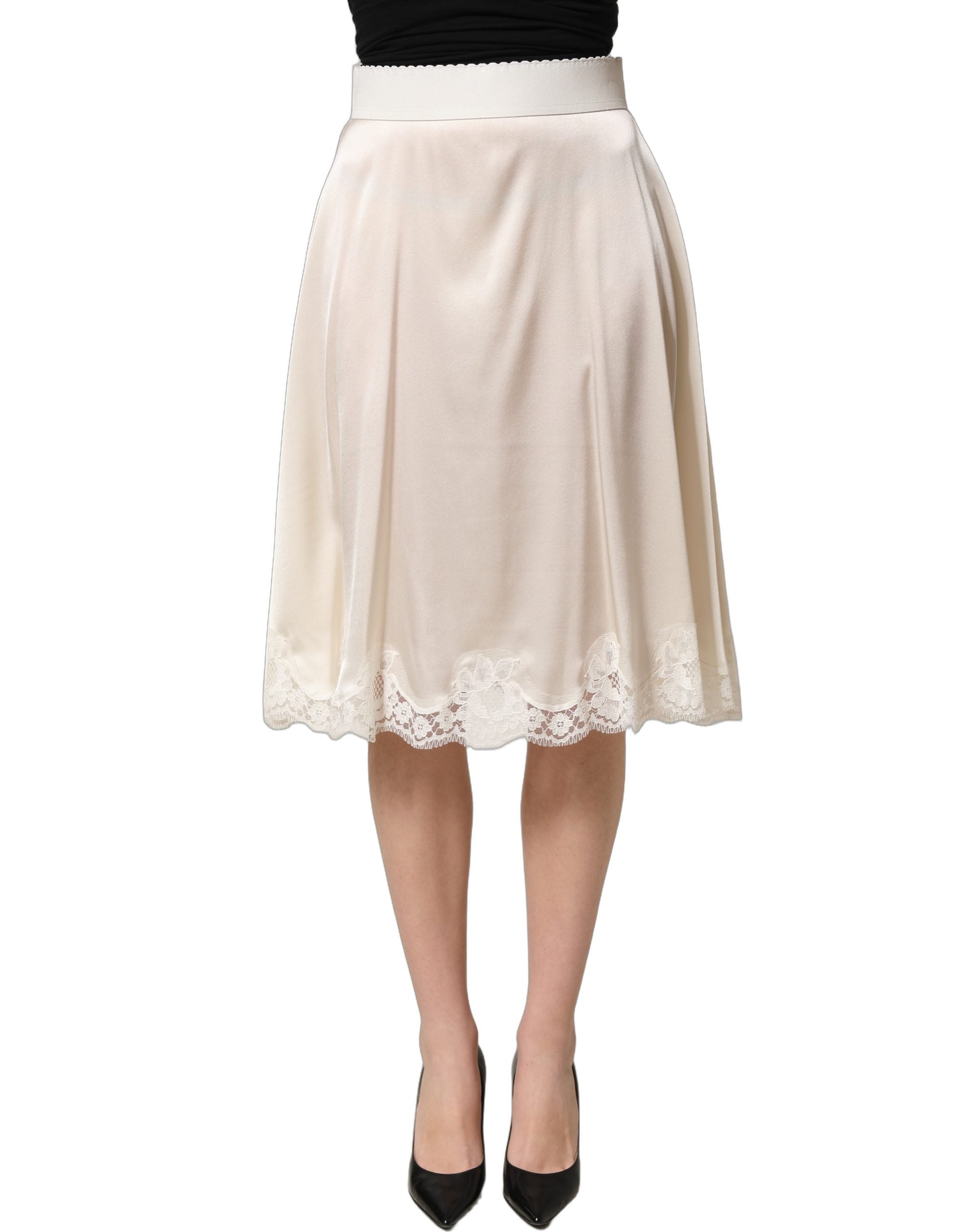 Dolce & Gabbana Rock aus Satin mit Spitzenbesatz in Off-White-2