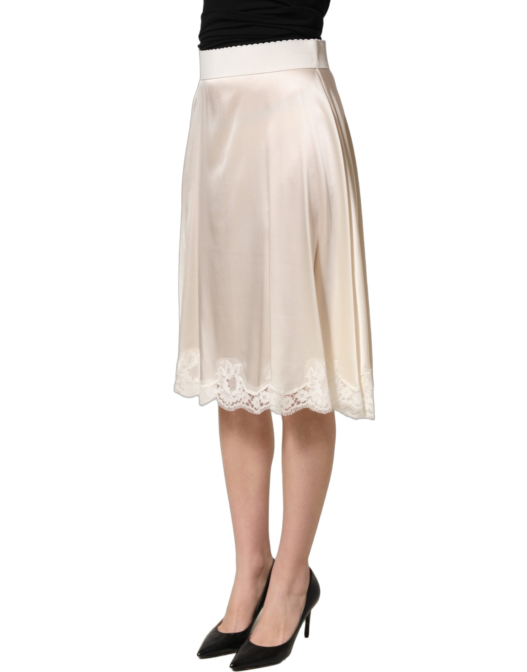 Dolce & Gabbana Rock aus Satin mit Spitzenbesatz in Off-White-4