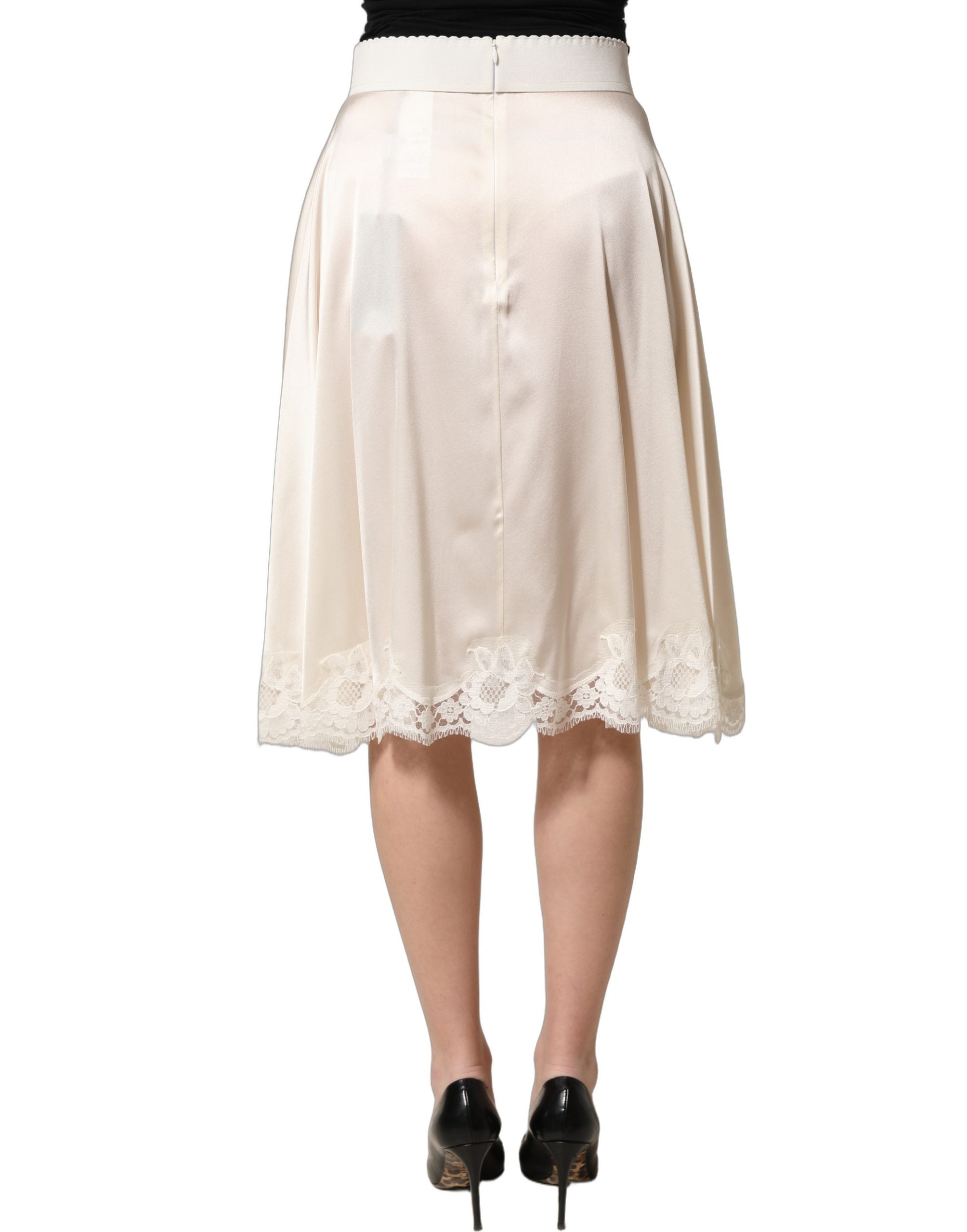 Dolce & Gabbana Rock aus Satin mit Spitzenbesatz in Off-White-5