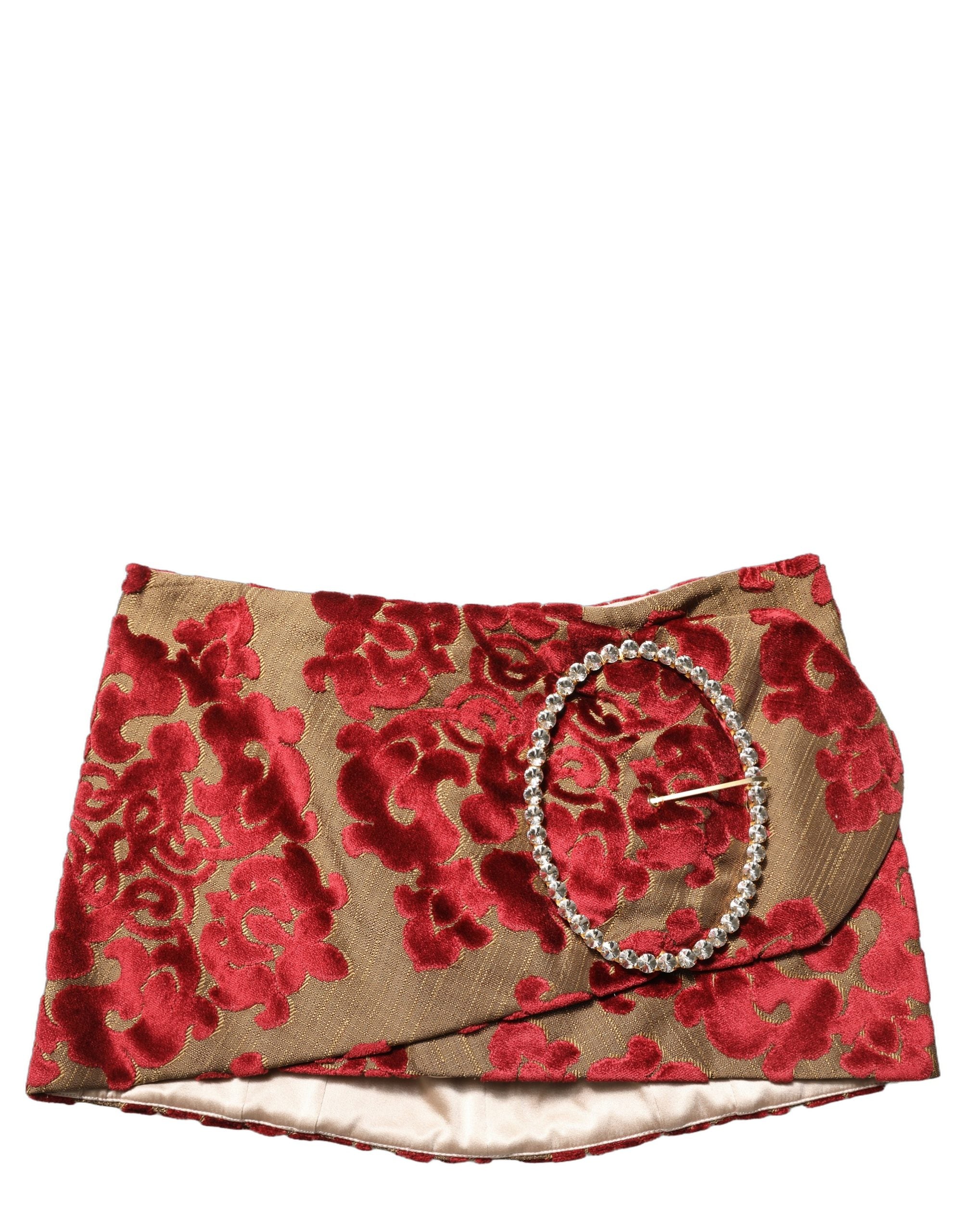 Dolce & Gabbana Minirock aus bordeauxrotem Blumenjacquard mit Strasssteinen-6