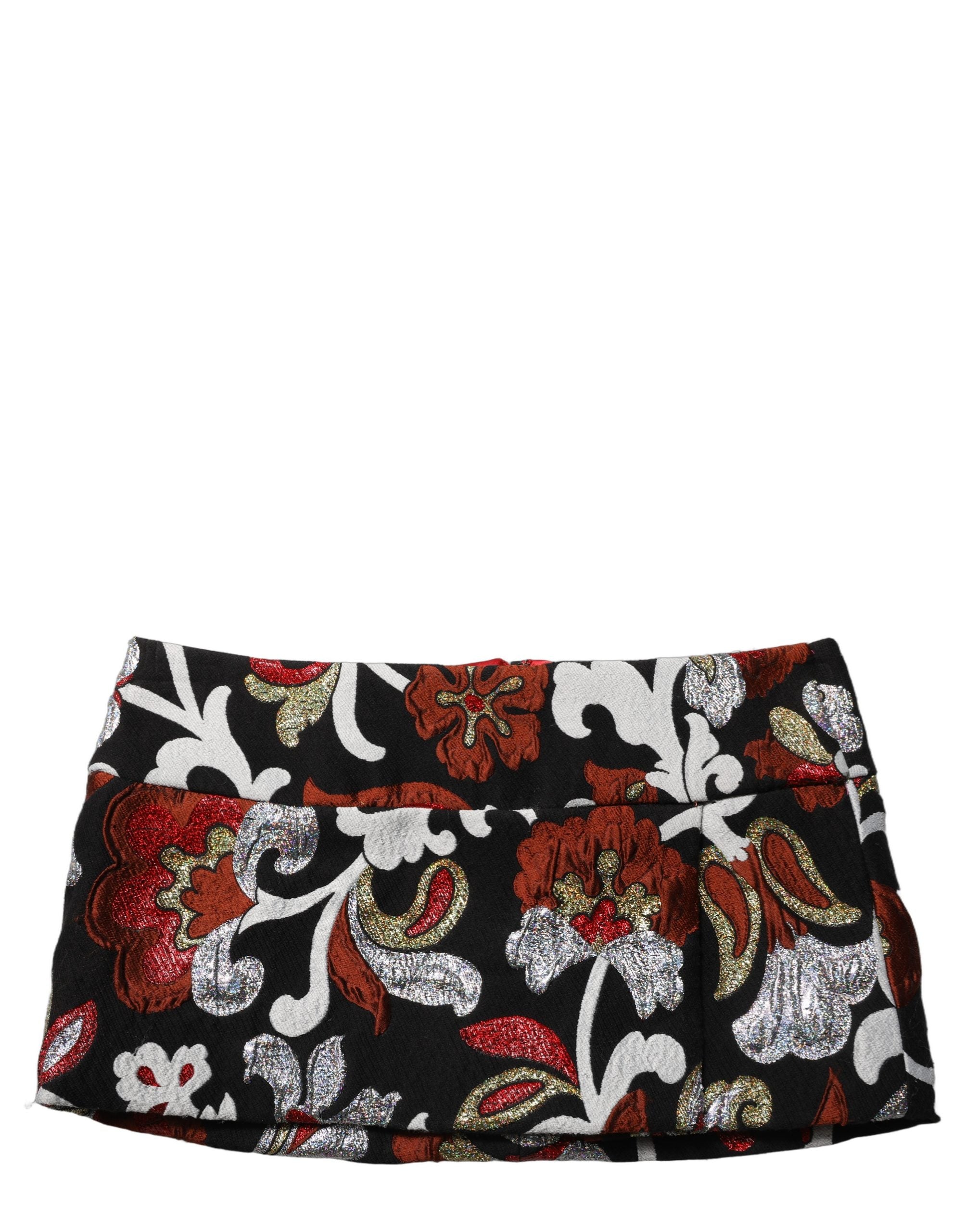 Dolce & Gabbana Schwarzer Minirock aus Jacquard mit Blumenmuster und mittlerer Taille-5