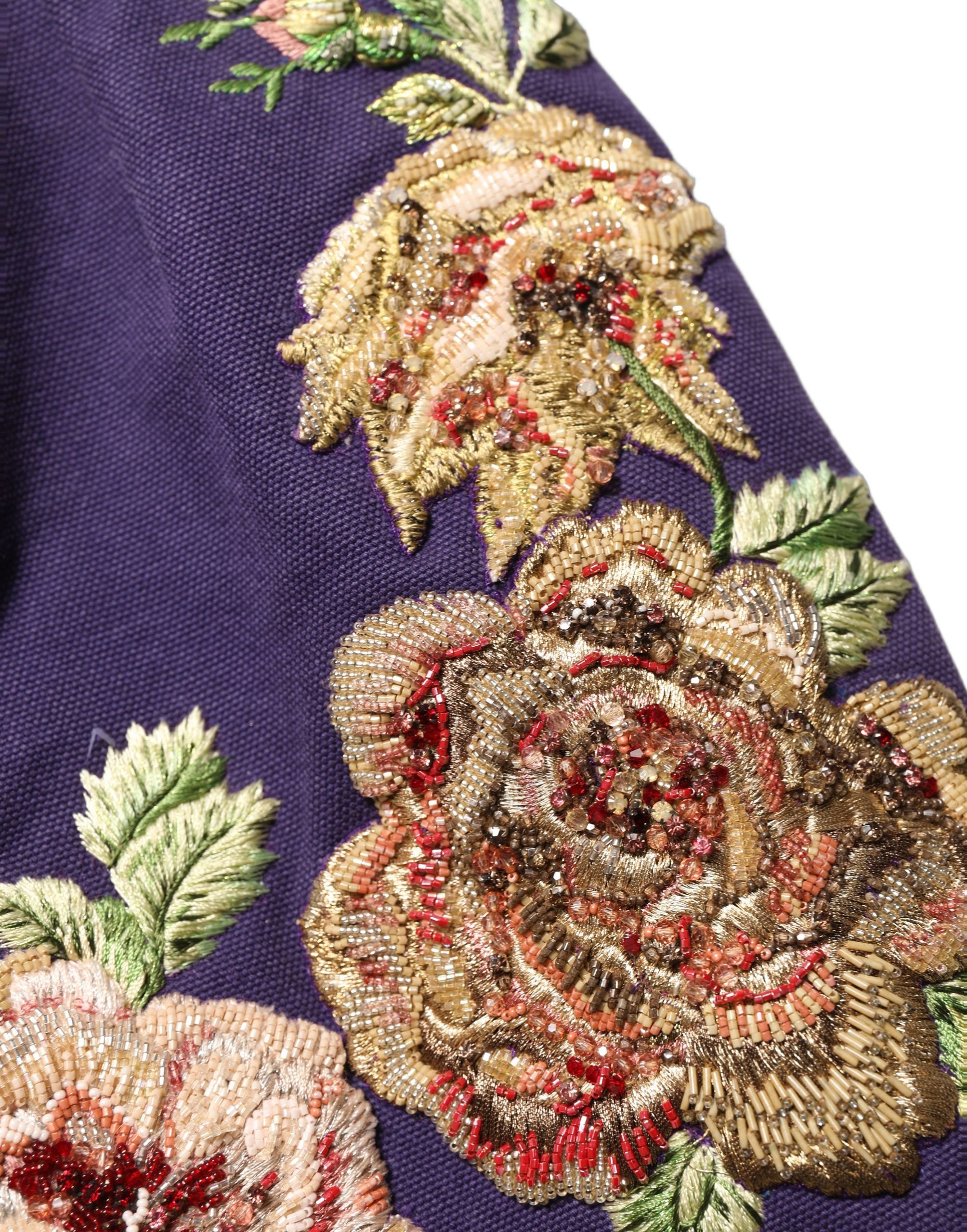 Dolce & Gabbana Lila Minirock mit Blumenstickerei und mittelhohem Bund-6
