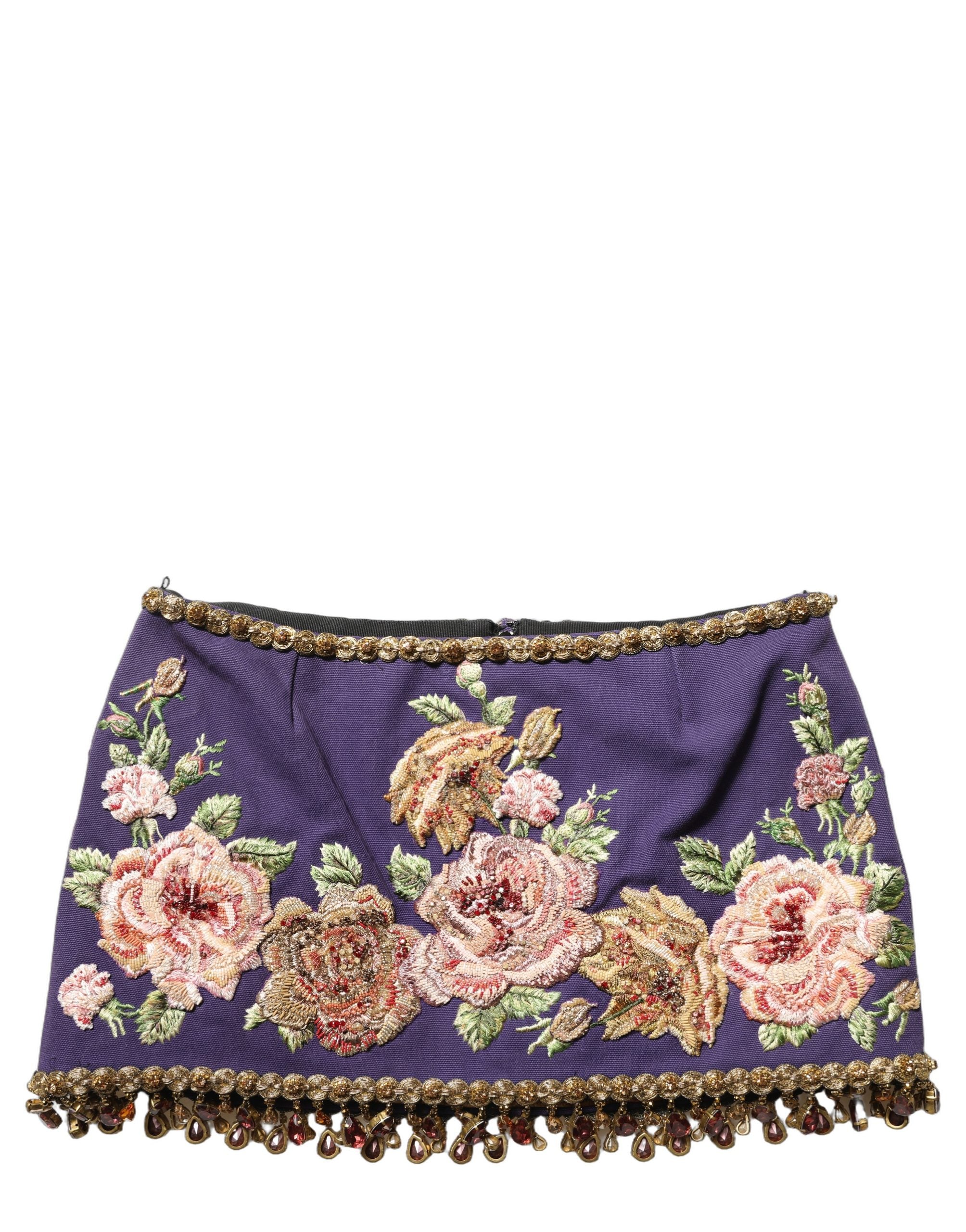 Dolce & Gabbana Lila Minirock mit Blumenstickerei und mittelhohem Bund-8
