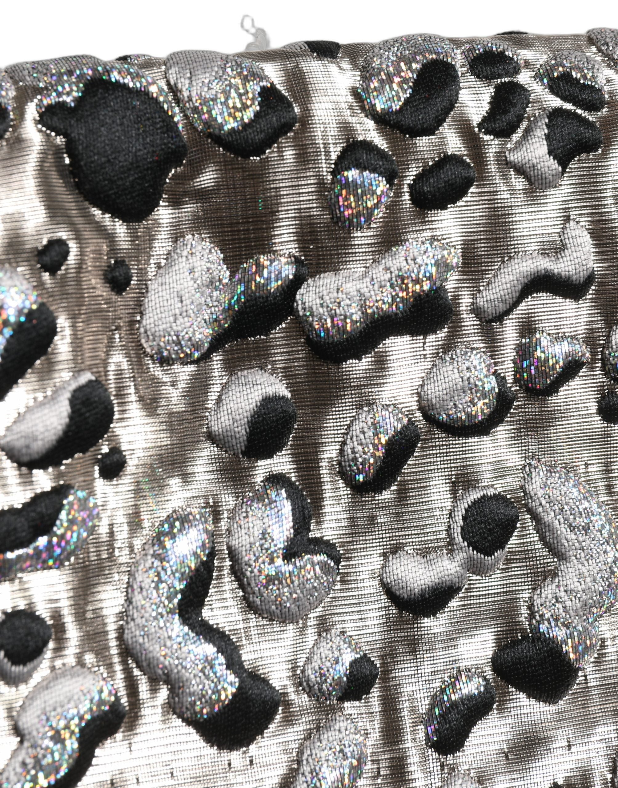 Dolce & Gabbana Silberner Jacquard-Minirock mit Leopardenmuster und mittlerer Taille-1