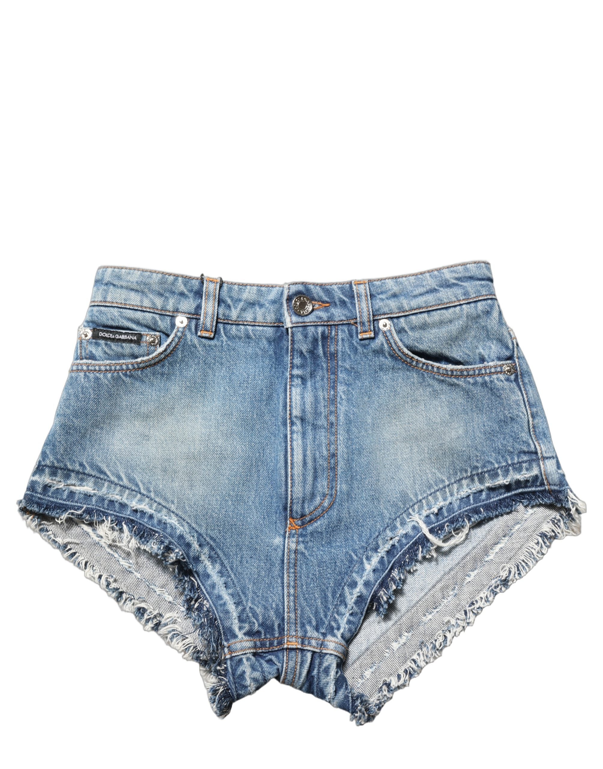 Dolce & Gabbana Blaue High-Waist-Denim-Hotpants aus Baumwolle-6