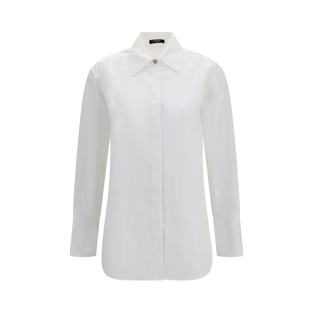Balmain Weißes Baumwollkleidhemd-1