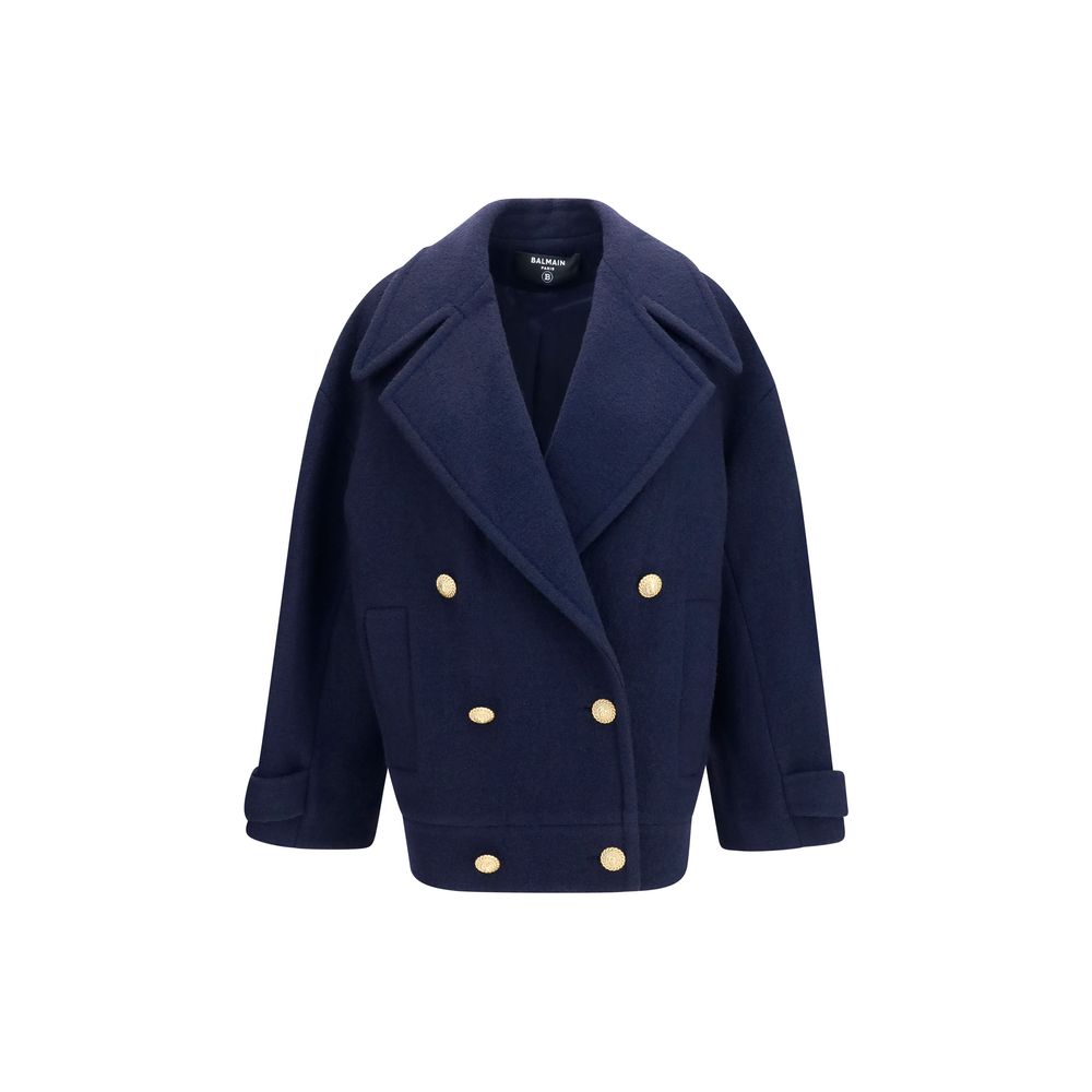 Balmain Blauer Wollmantel Oves Aries-1