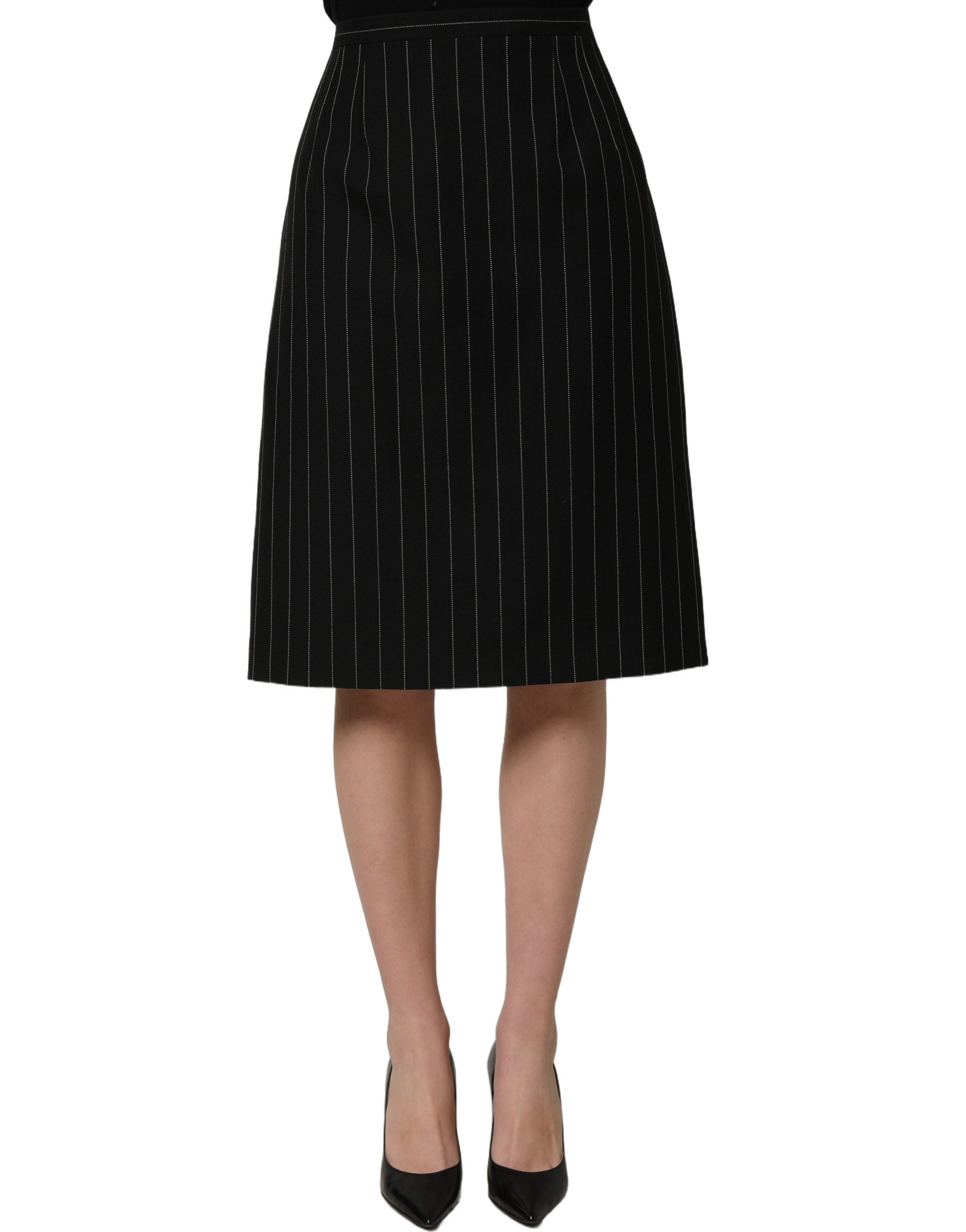 Dolce & Gabbana Bleistiftrock mit Nadelstreifen und hohem Bund in Schwarz-4