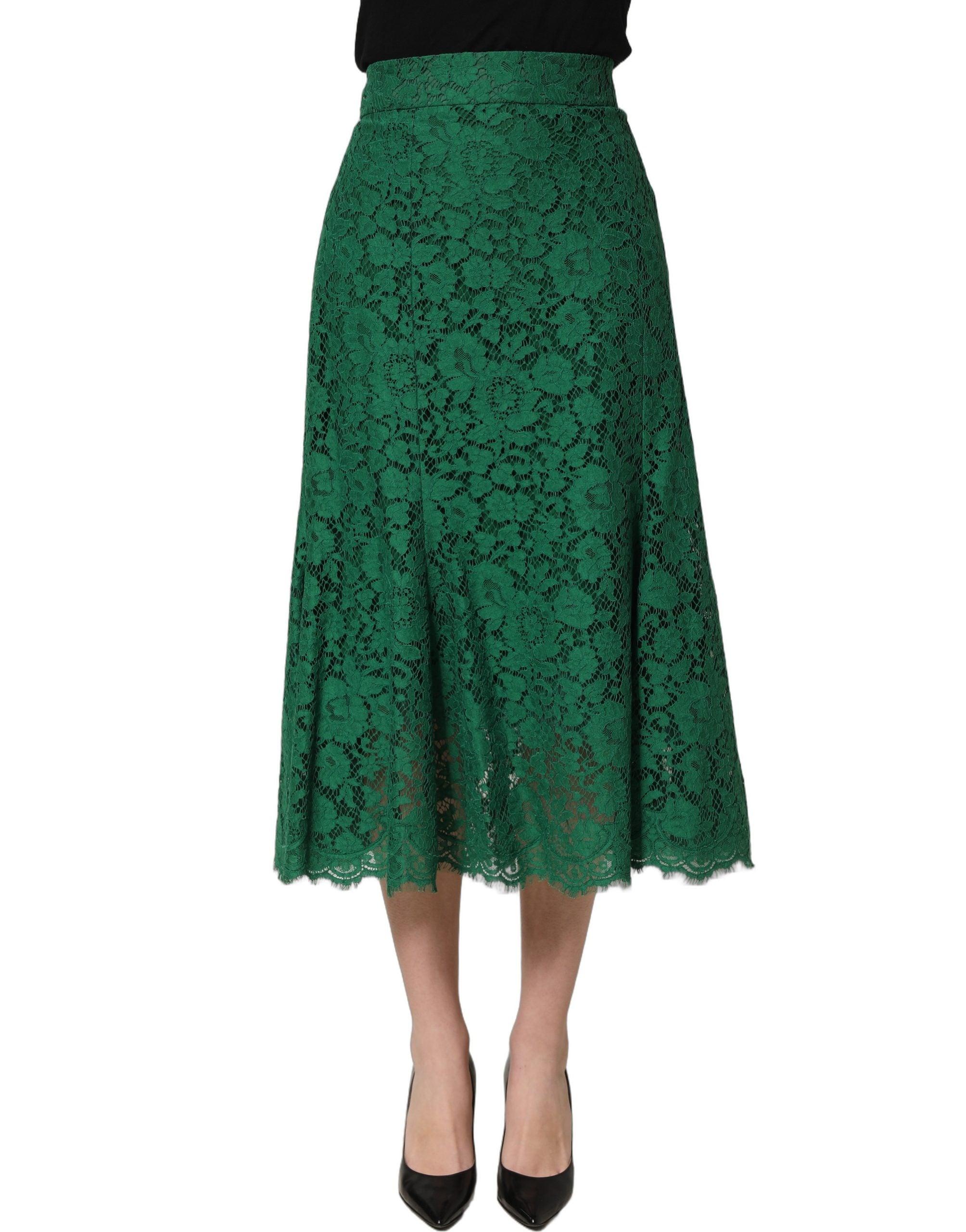 Dolce & Gabbana Grüner Spitzen-Midi-Rock mit hoher Taille im Meerjungfrauen-Schnitt-3