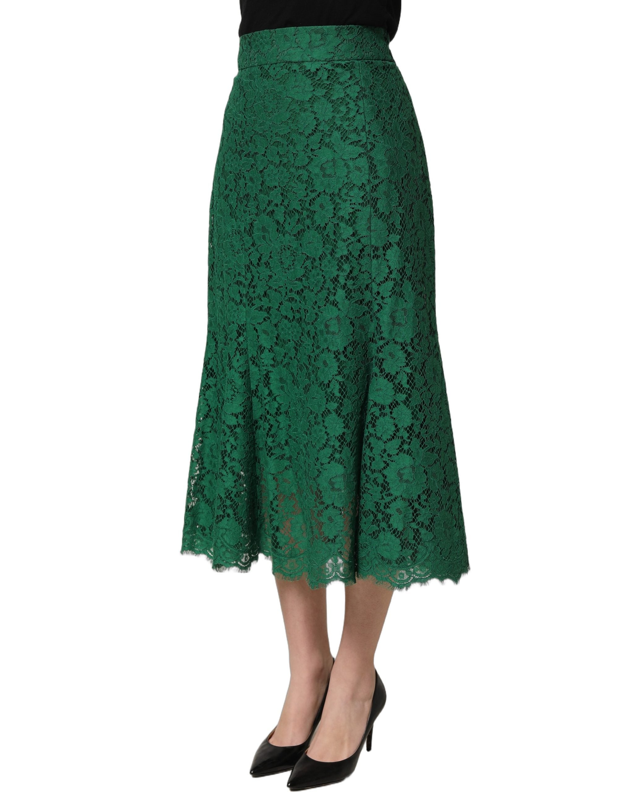 Dolce & Gabbana Grüner Spitzen-Midi-Rock mit hoher Taille im Meerjungfrauen-Schnitt-4