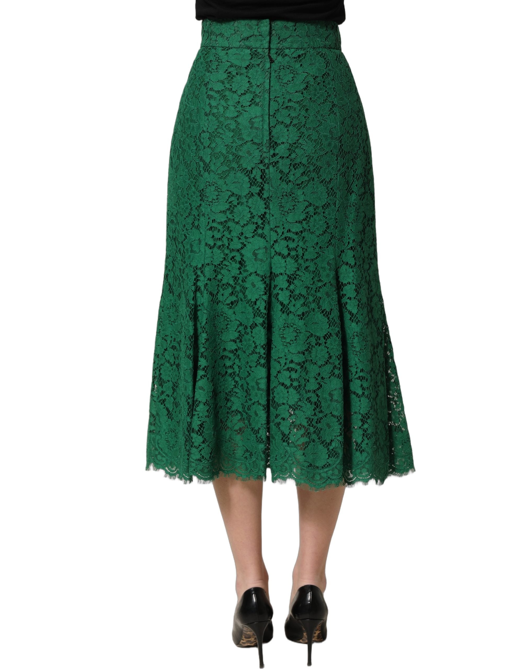 Dolce & Gabbana Grüner Spitzen-Midi-Rock mit hoher Taille im Meerjungfrauen-Schnitt-5