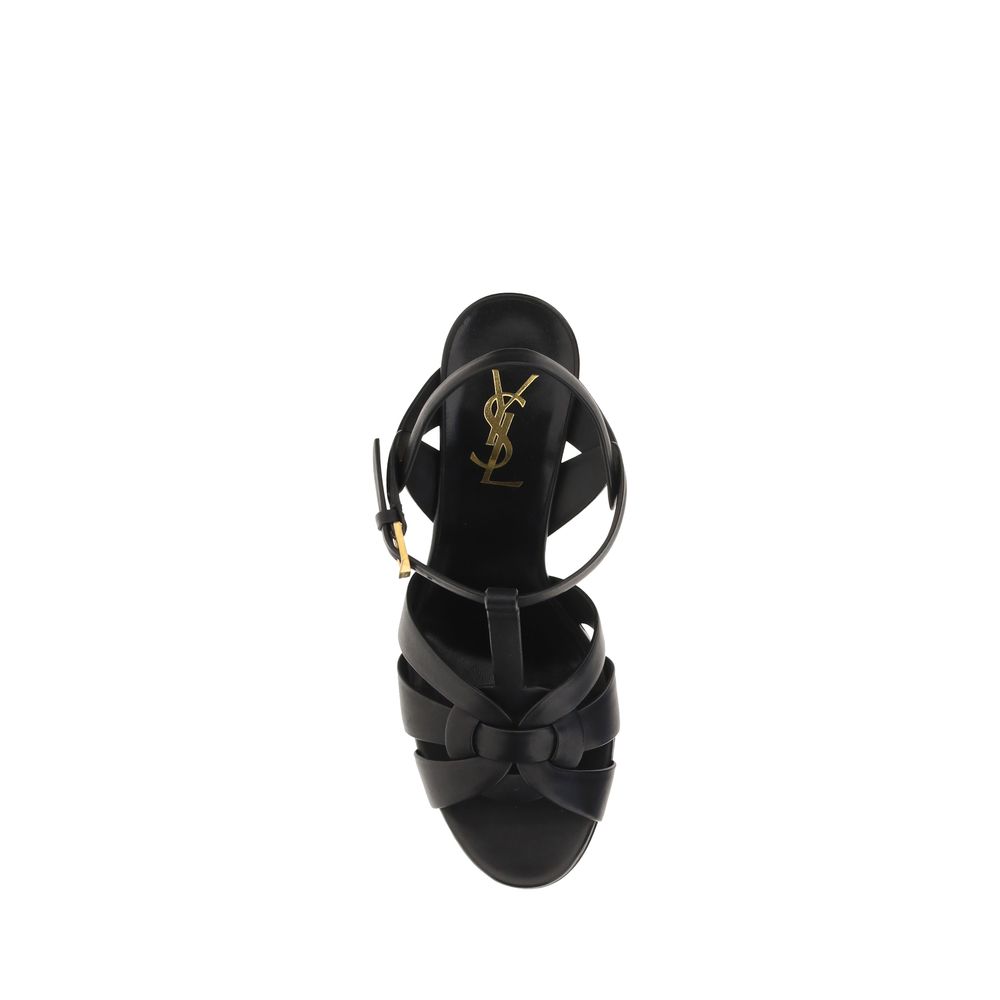 Saint Laurent Schwarze Bos Taurus Kalbsleder Plateau-Sandalen-4