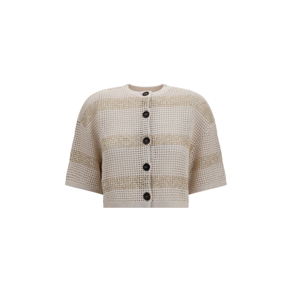 Brunello Cucinelli Beige Leinenstrickjacke-1