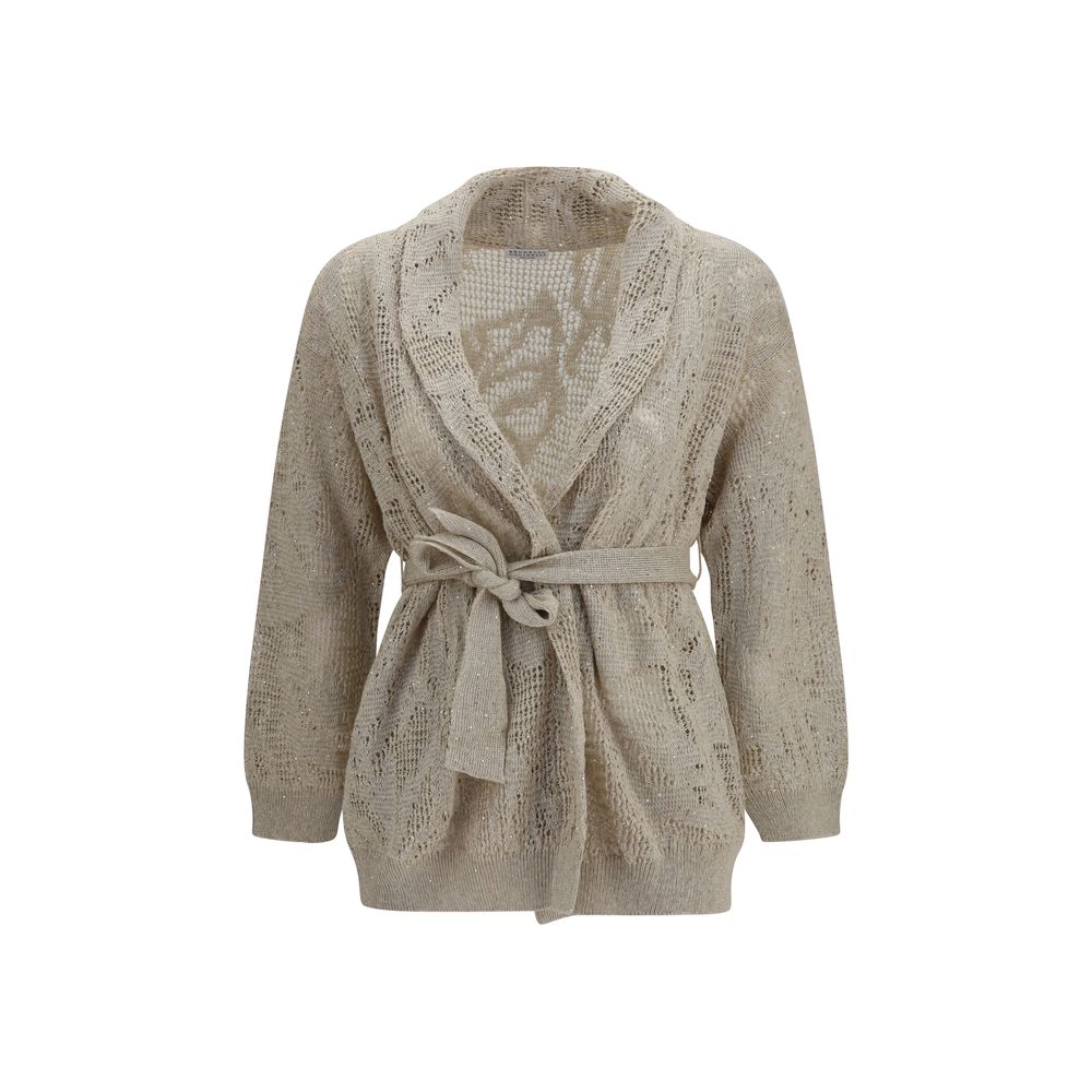 Brunello Cucinelli Beige Linen Knit Cardigan-1