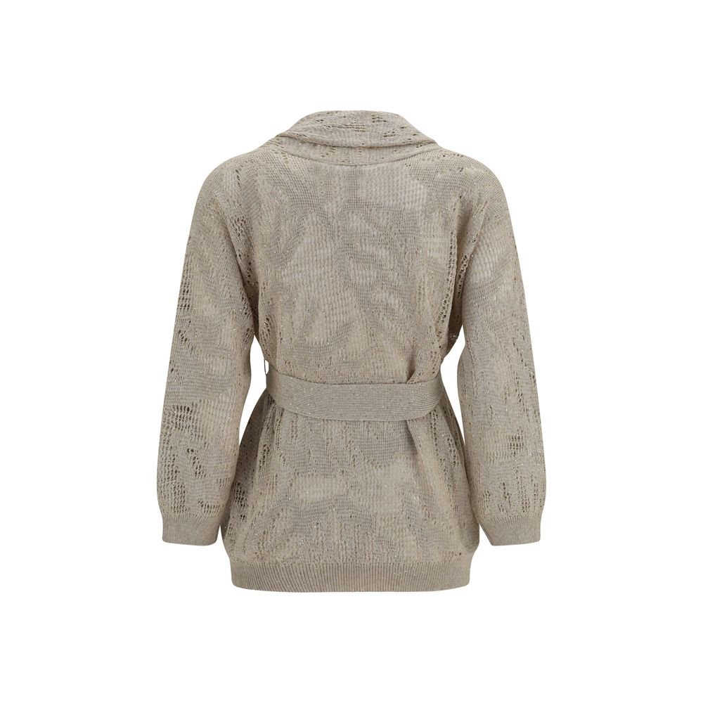 Brunello Cucinelli Beige Linen Knit Cardigan-2