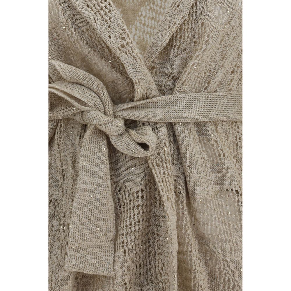 Brunello Cucinelli Beige Linen Knit Cardigan-3