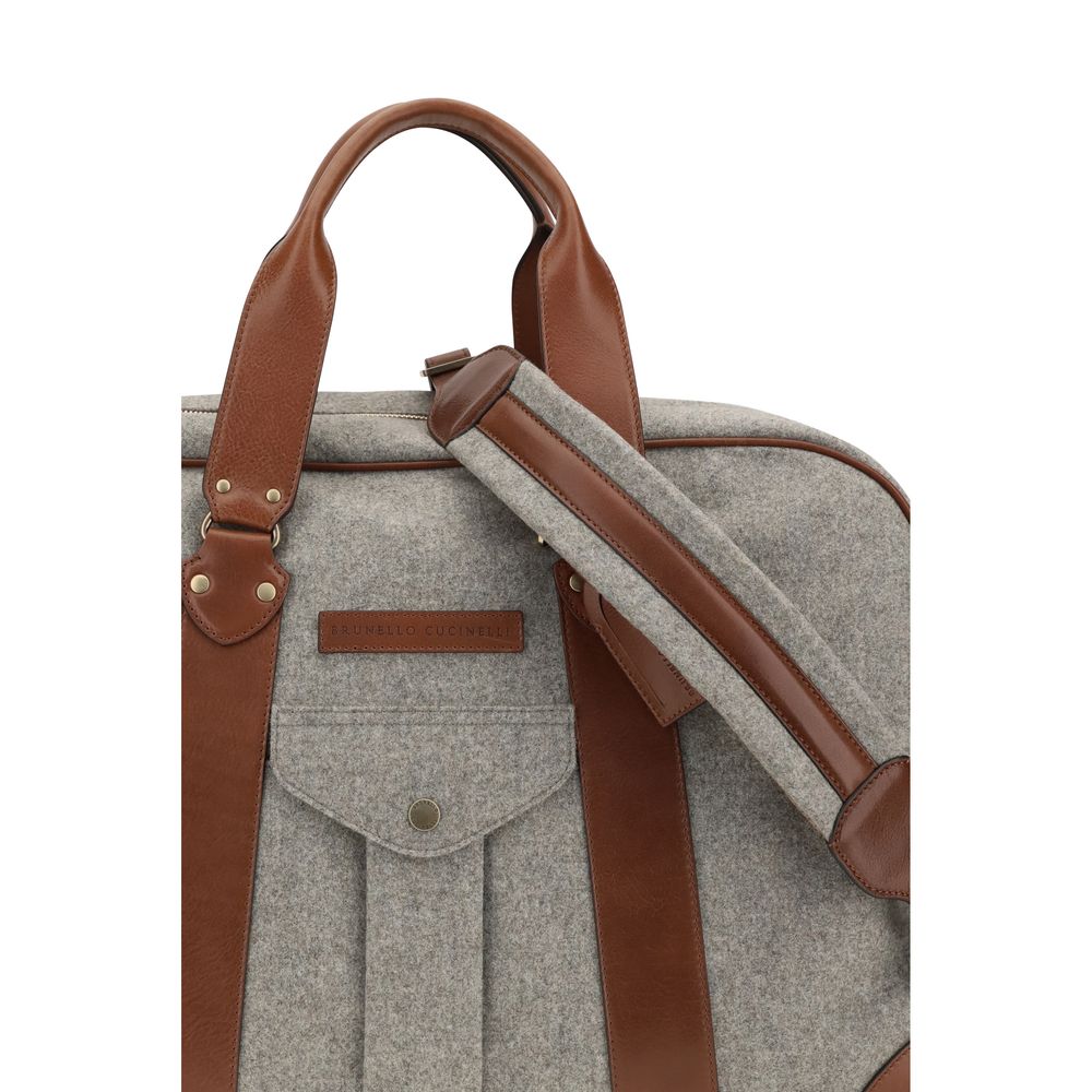 Brunello Cucinelli Beige Woll-Oves Aries Reisetasche-4