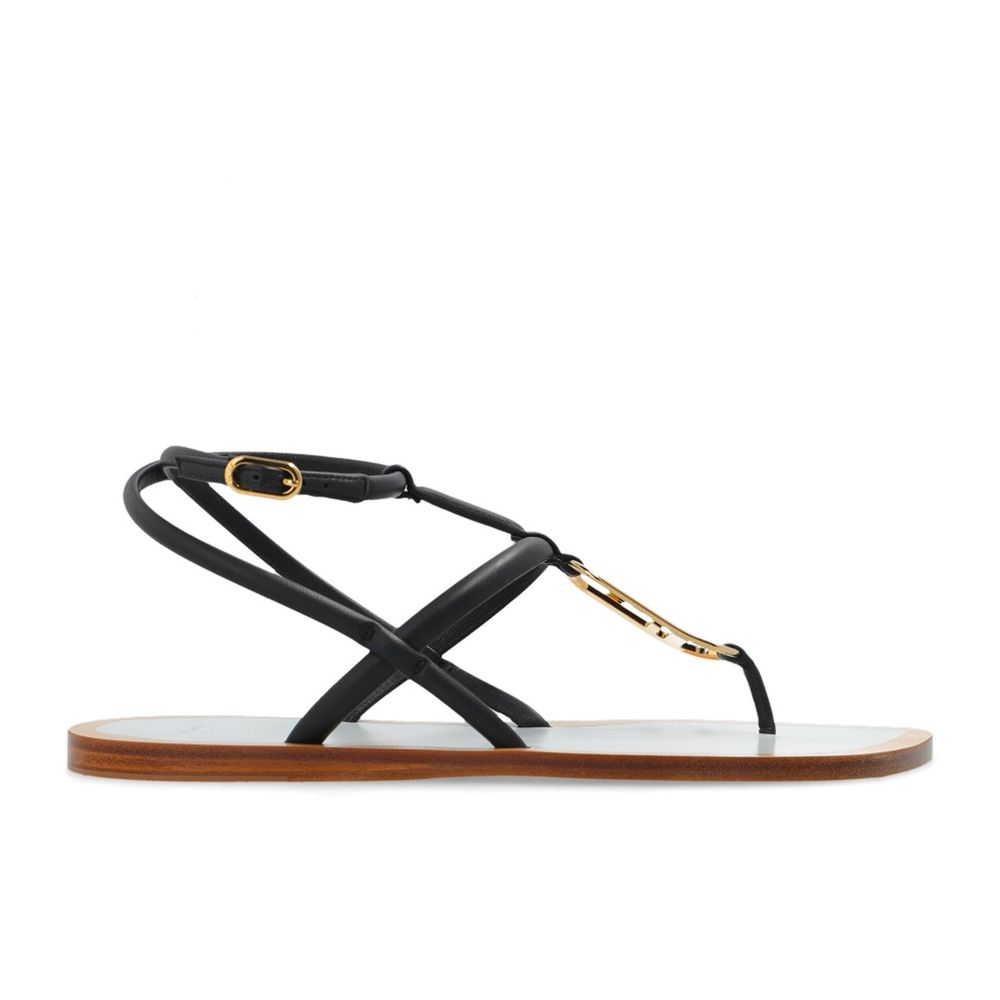 Fendi Schwarze flache Sandalen aus Leder-1