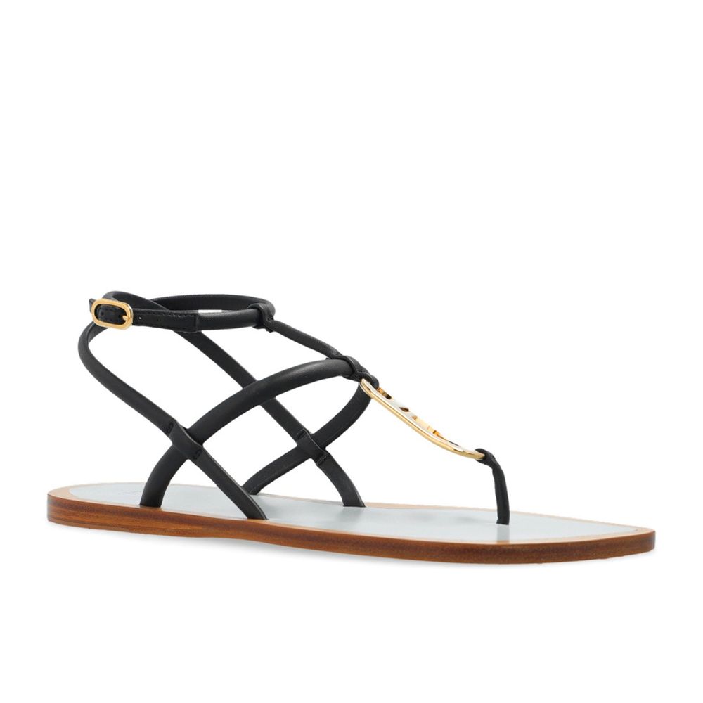 Fendi Schwarze flache Sandalen aus Leder-2