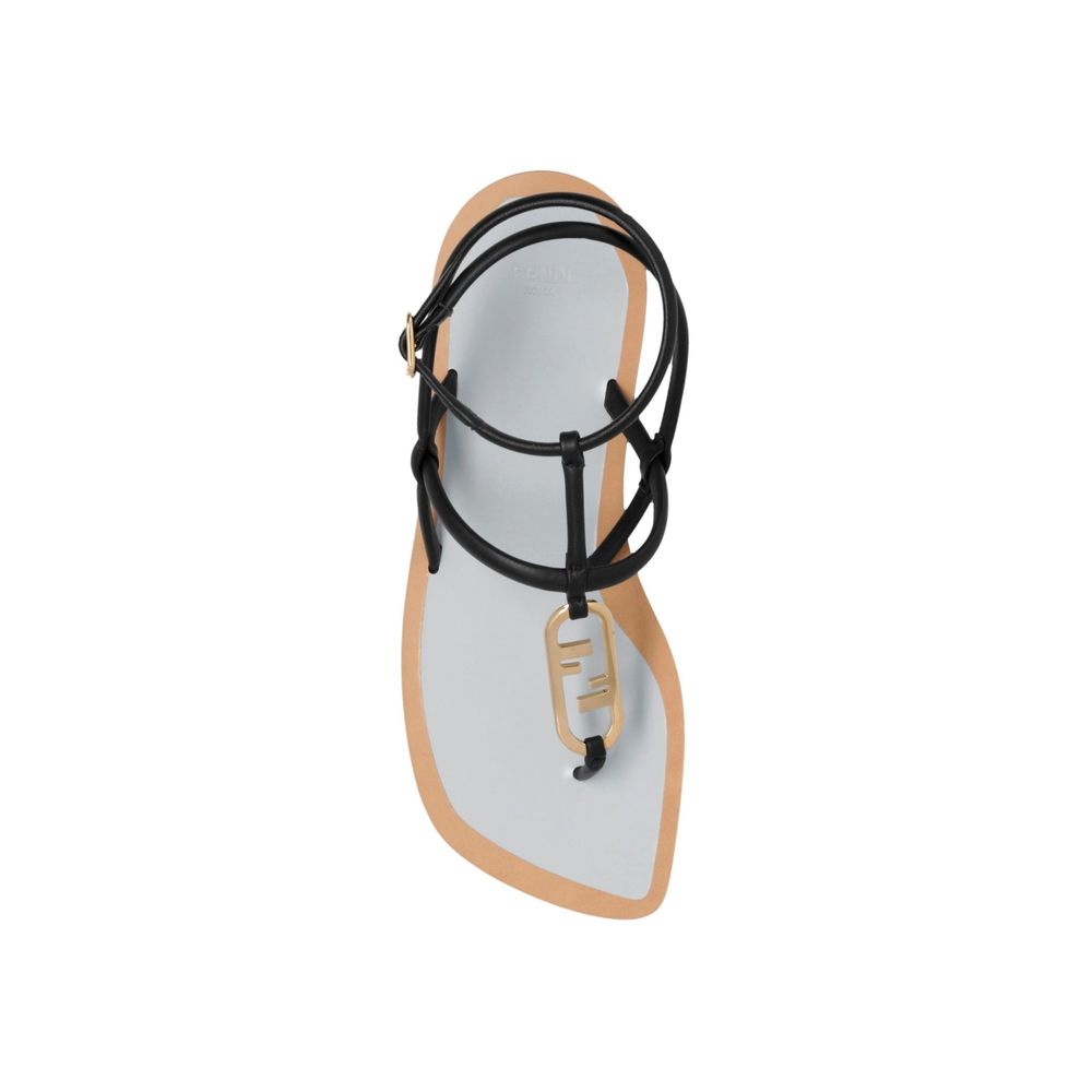 Fendi Schwarze flache Sandalen aus Leder-4
