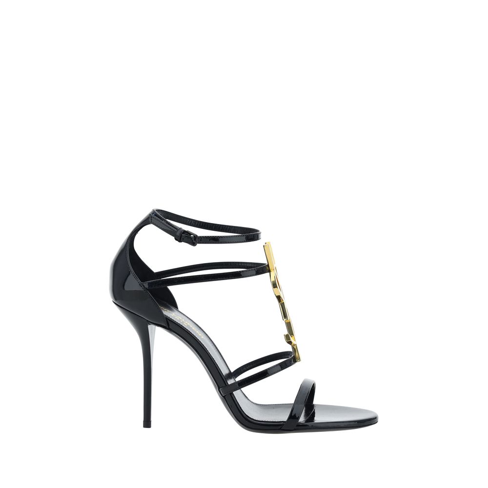 Saint Laurent Schwarze Bos Taurus Kalbsleder-Sandalen mit Stilettoabsatz-1