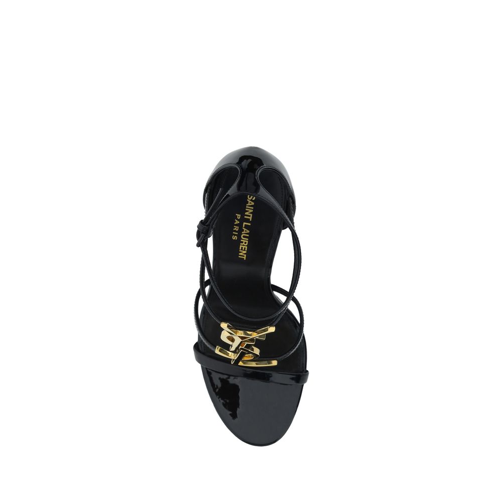 Saint Laurent Schwarze Bos Taurus Kalbsleder-Sandalen mit Stilettoabsatz-4