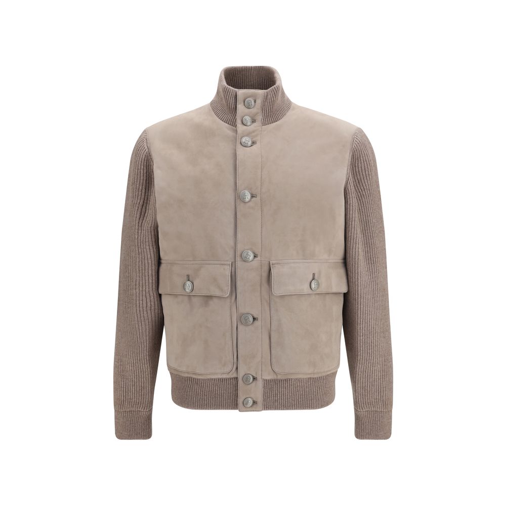 Brunello Cucinelli Beige Kalbsleder Bos Taurus Lederjacke-1