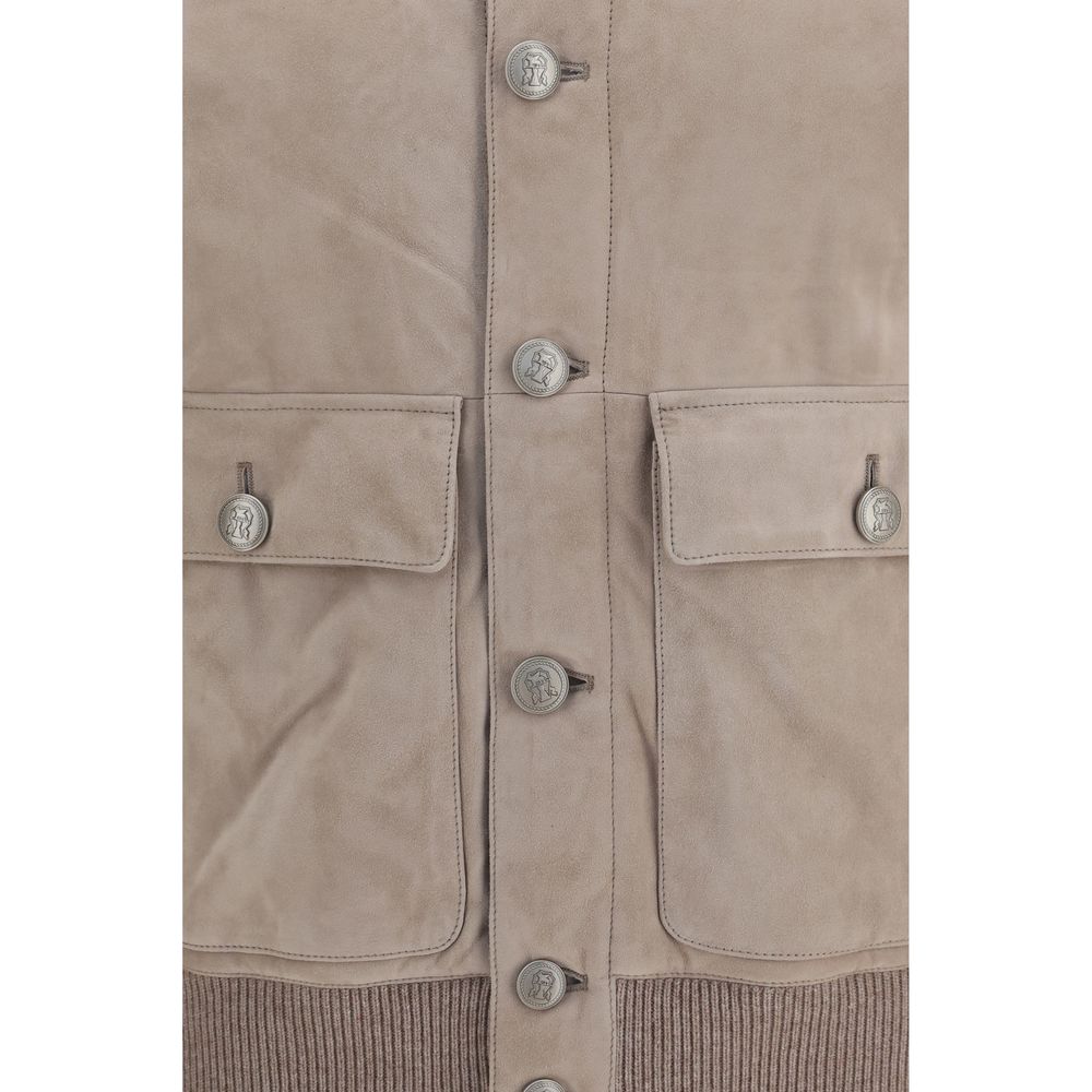 Brunello Cucinelli Beige Kalbsleder Bos Taurus Lederjacke-3