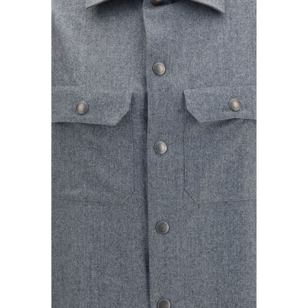 Brunello Cucinelli Graues Hemd aus Lammwolle Oves Aries-3