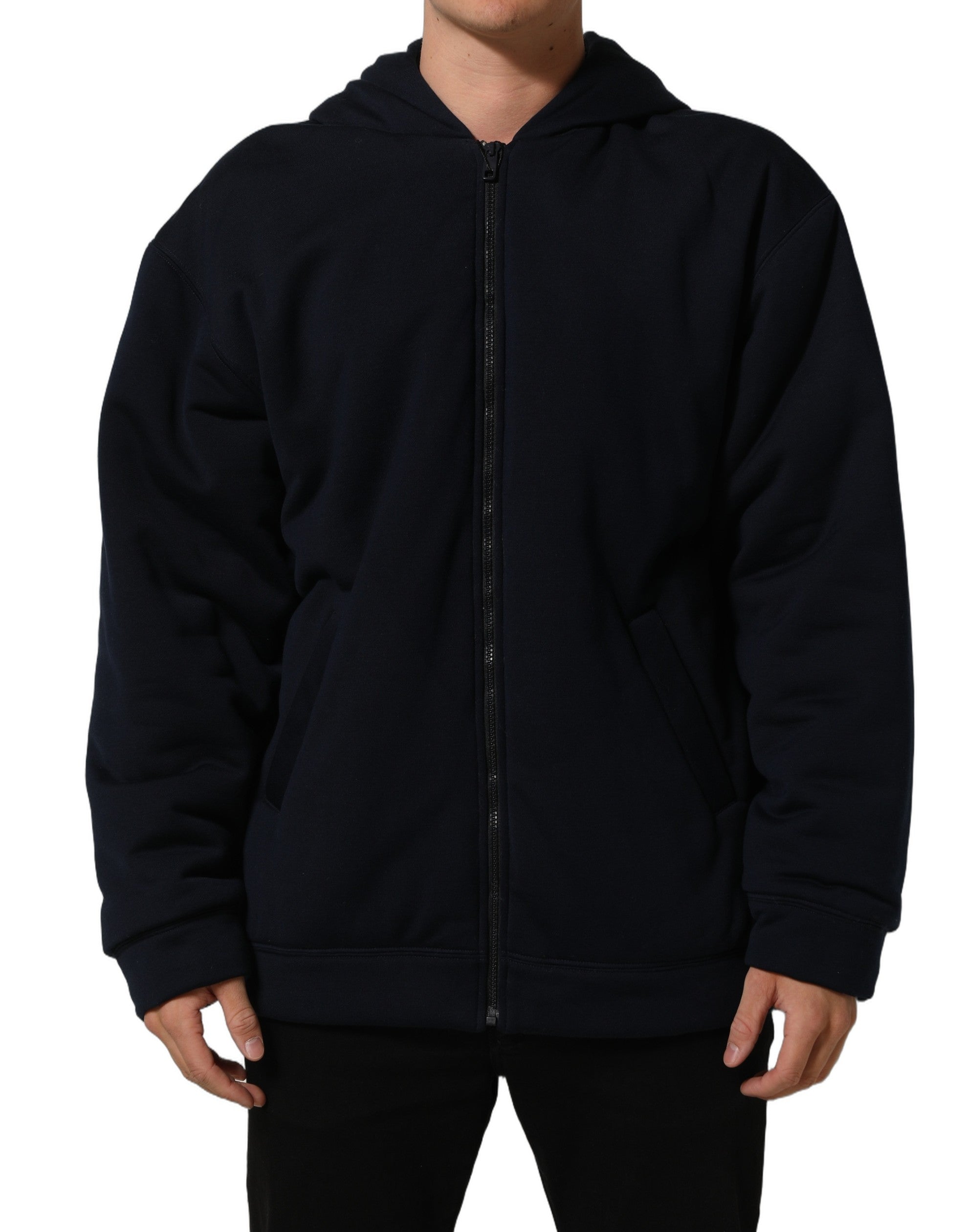 Dolce & Gabbana Schwarze Kapuzen-Bomberjacke aus Baumwolle mit durchgehendem Reißverschluss-3
