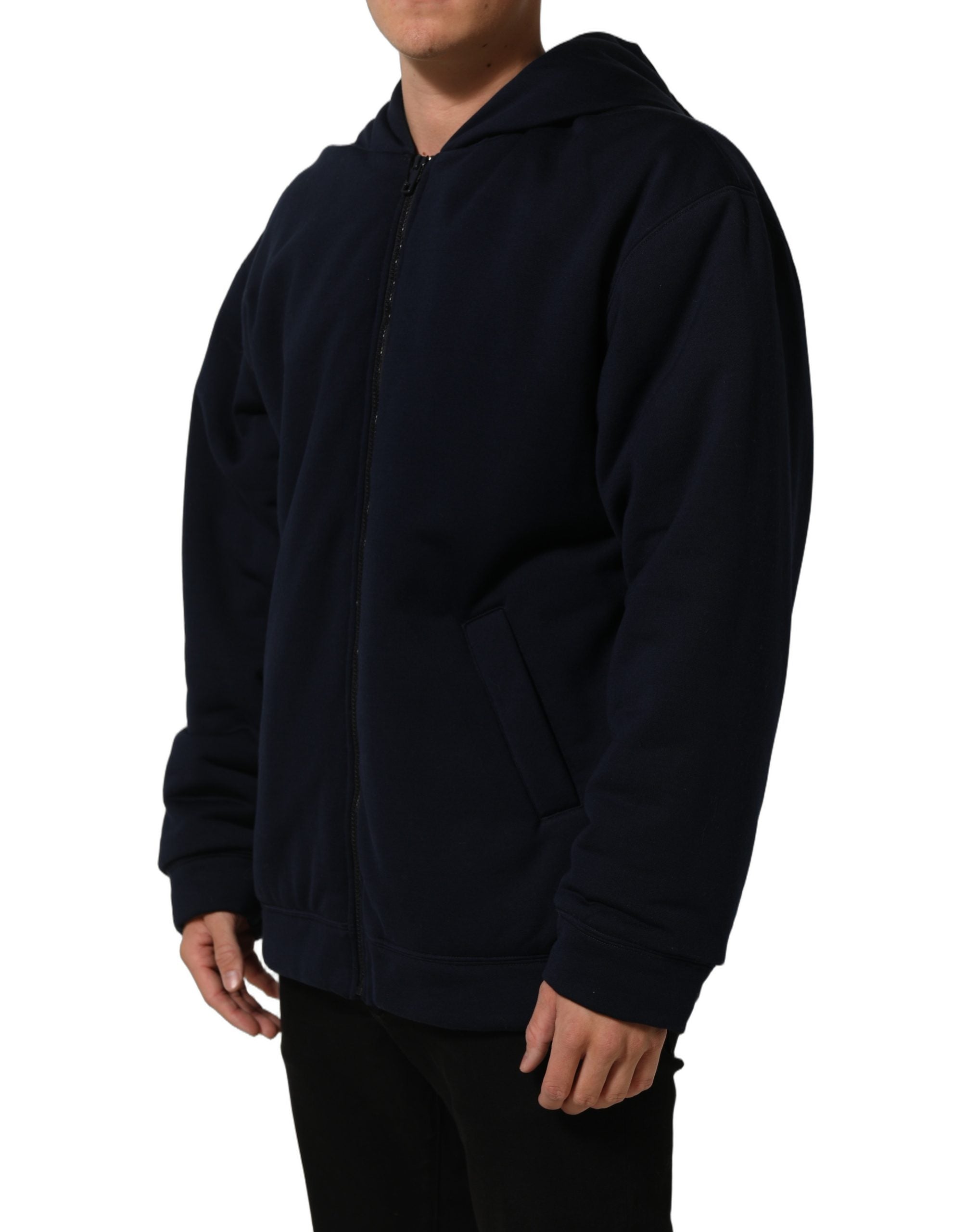 Dolce & Gabbana Schwarze Kapuzen-Bomberjacke aus Baumwolle mit durchgehendem Reißverschluss-5