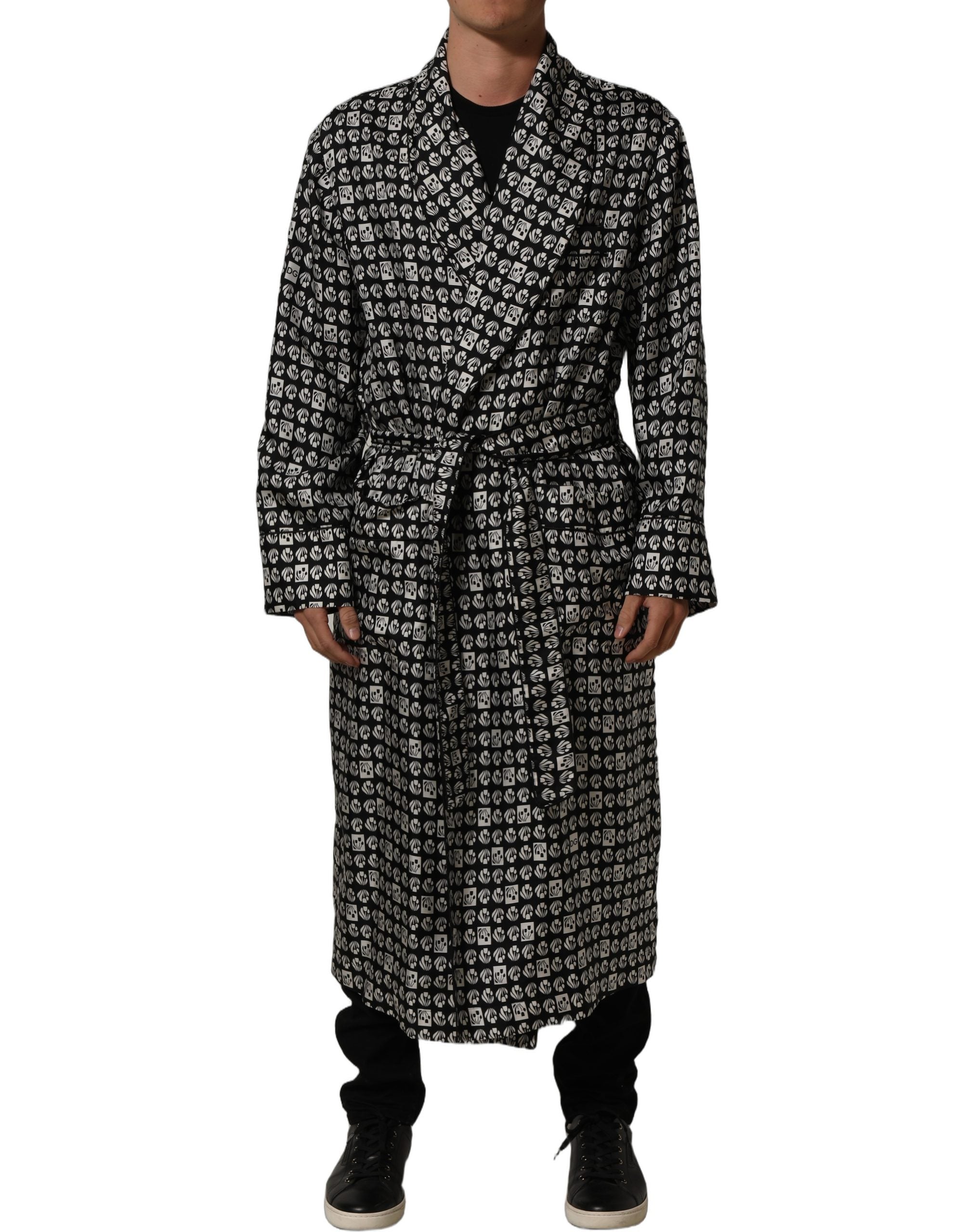 Dolce & Gabbana Seiden-Kimono-Mantel Schwarz-Weiß Herren-3