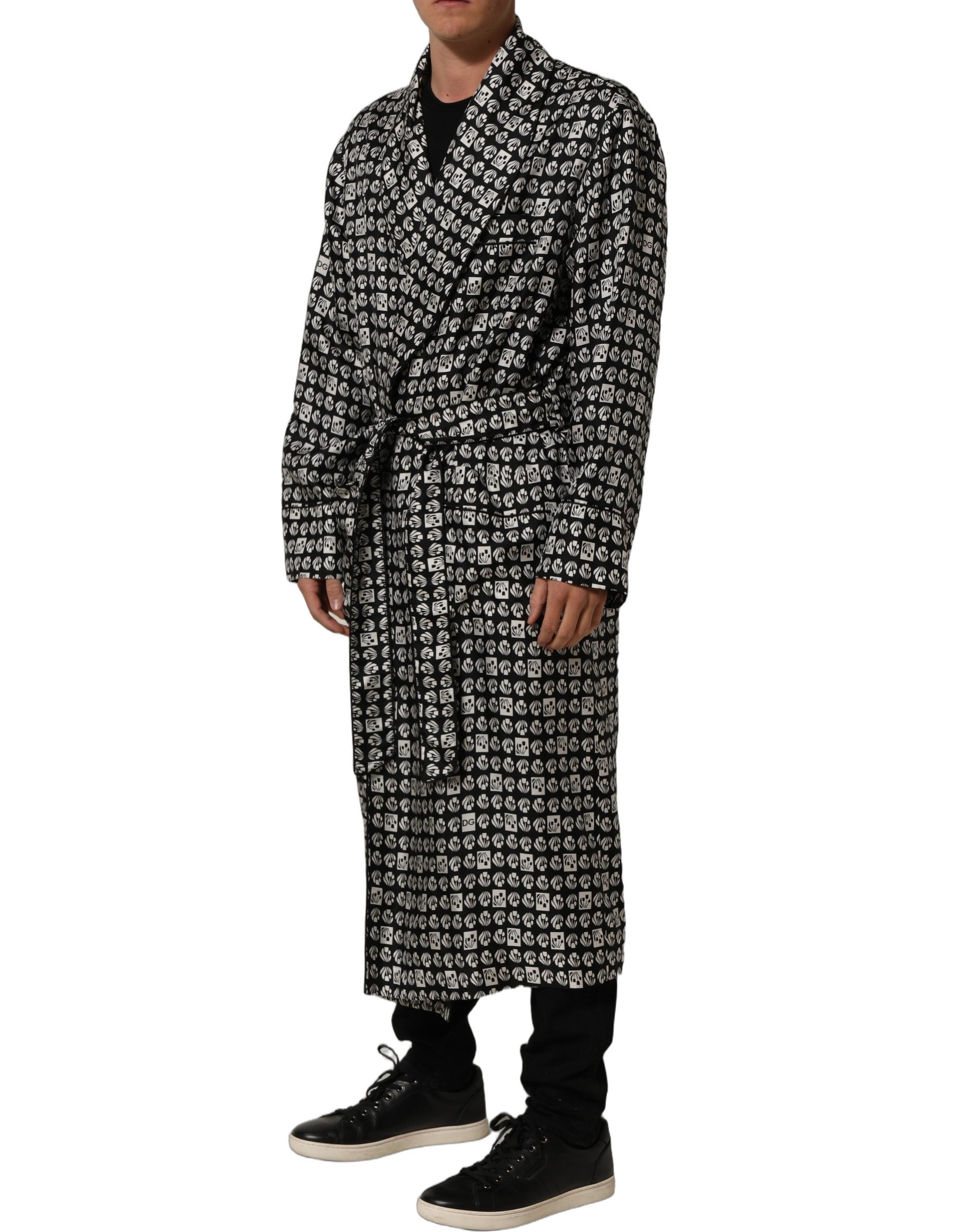 Dolce & Gabbana Seiden-Kimono-Mantel Schwarz-Weiß Herren-4