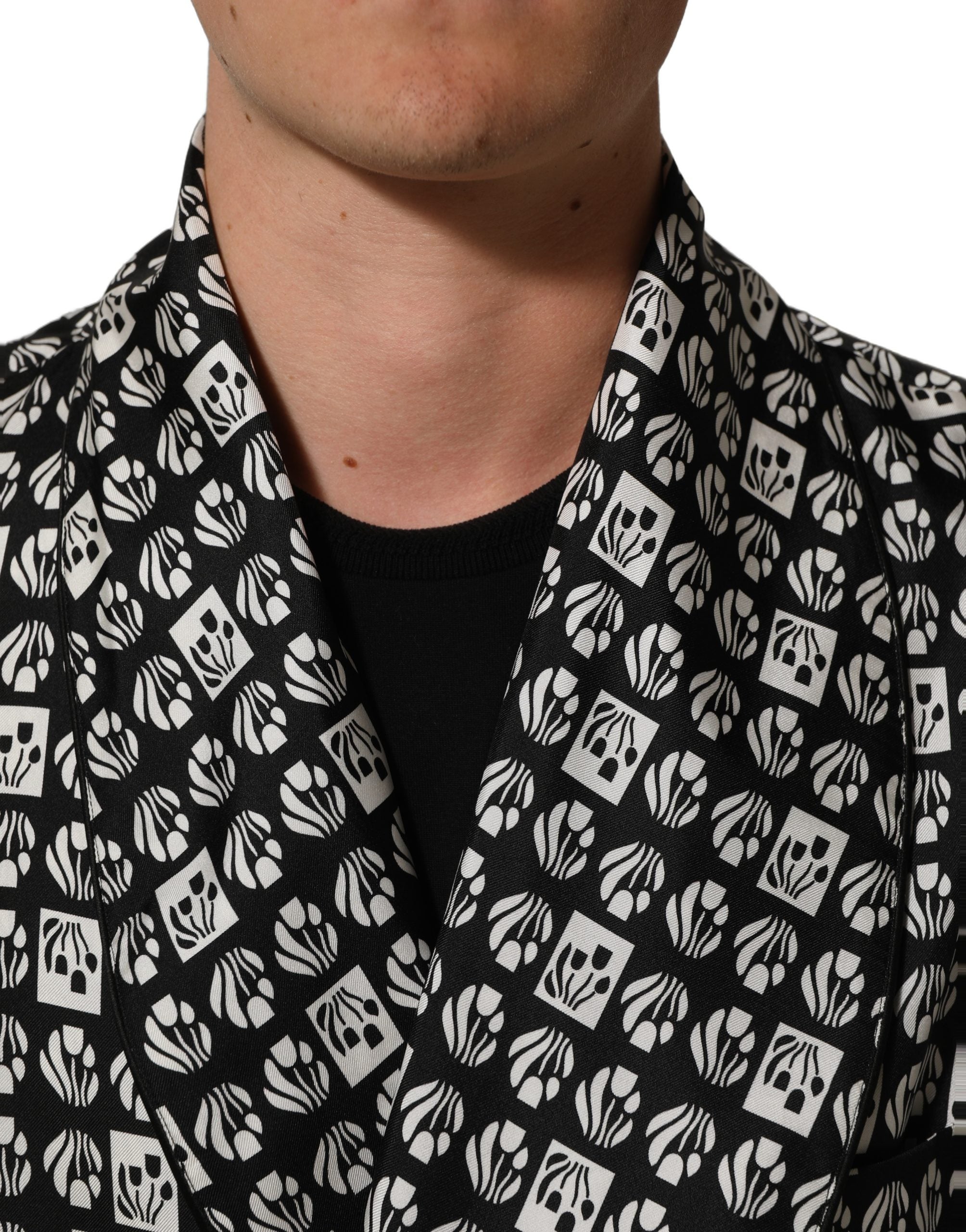 Dolce & Gabbana Seiden-Kimono-Mantel Schwarz-Weiß Herren-6