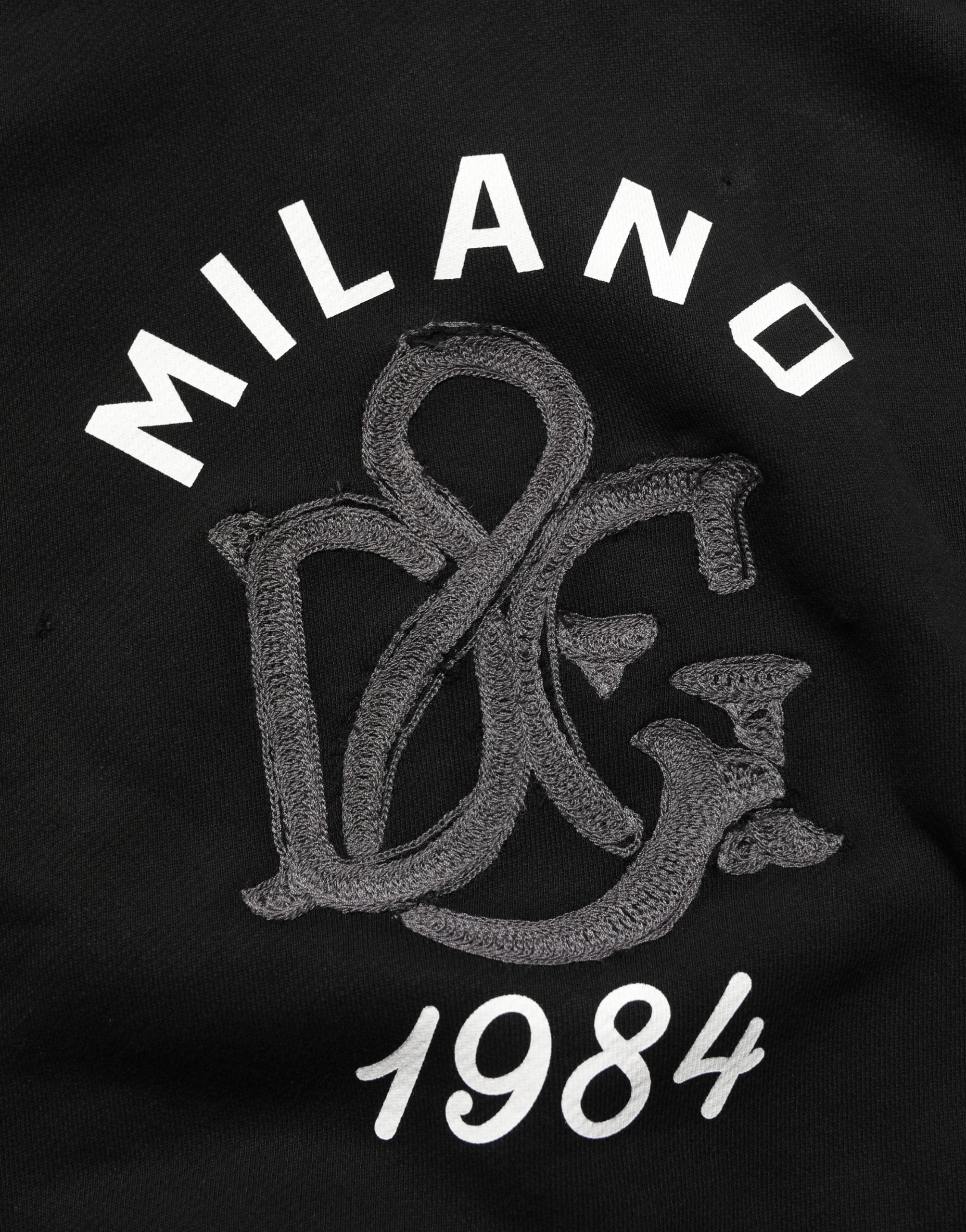 Dolce & Gabbana Schwarzer Kapuzenpullover aus Baumwolle mit Milano1984 Print-1