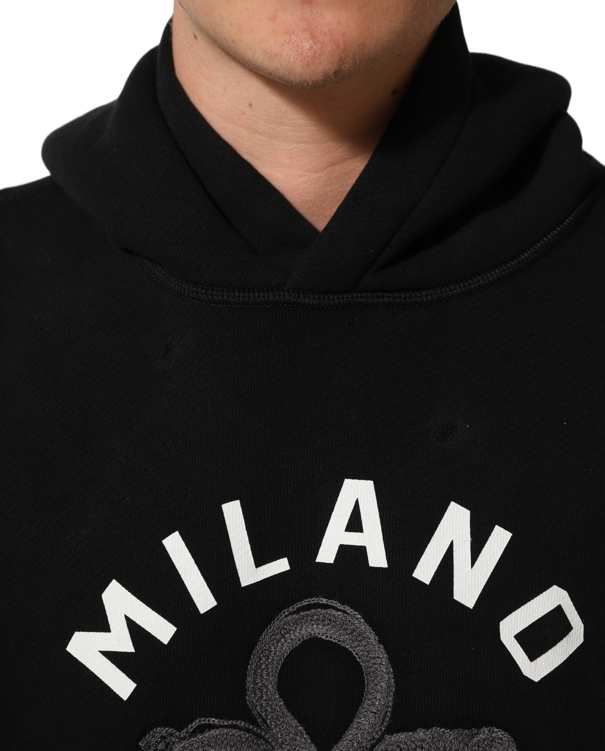 Dolce & Gabbana Schwarzer Kapuzenpullover aus Baumwolle mit Milano1984 Print-2