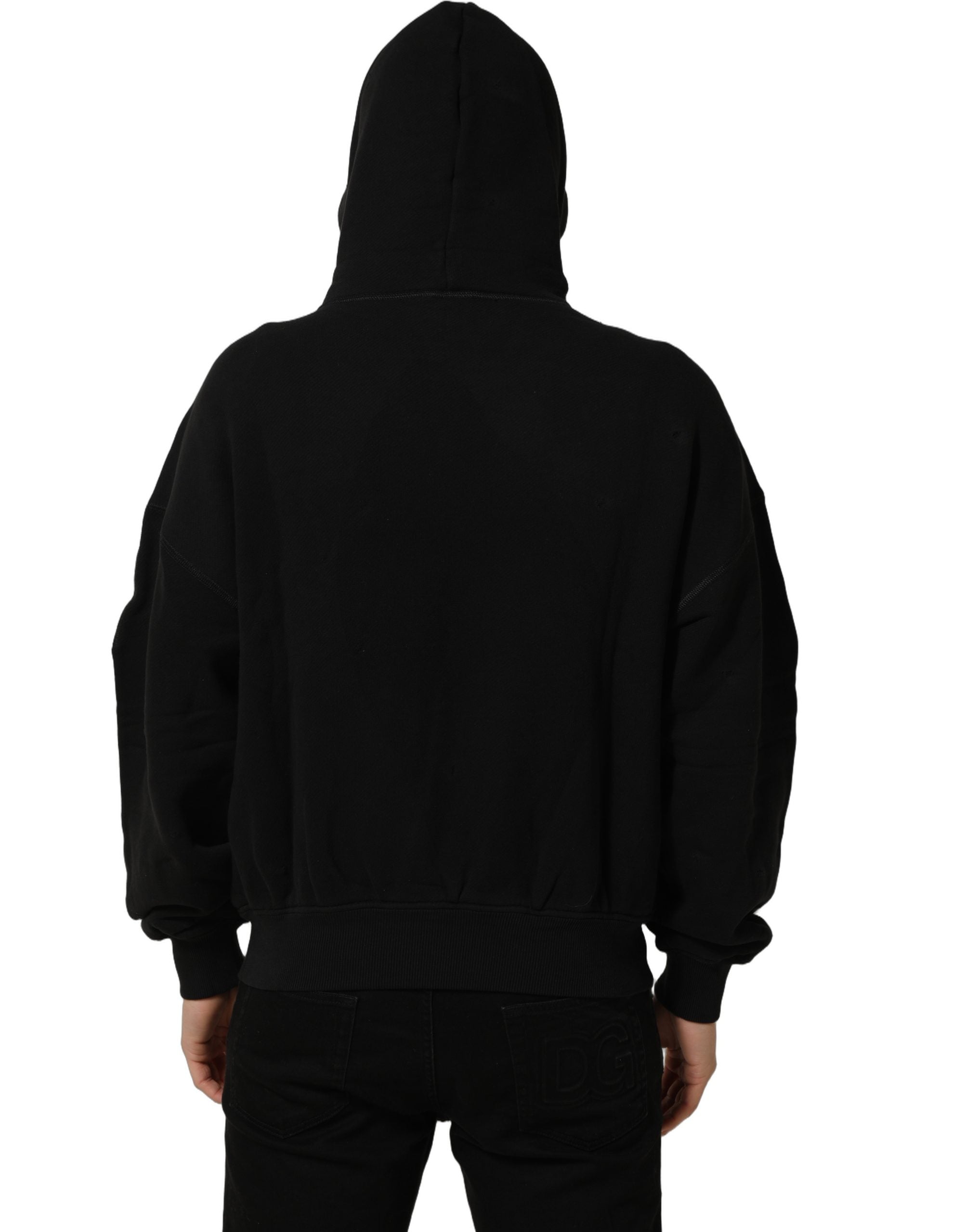 Dolce & Gabbana Schwarzer Kapuzenpullover aus Baumwolle mit Milano1984 Print-6