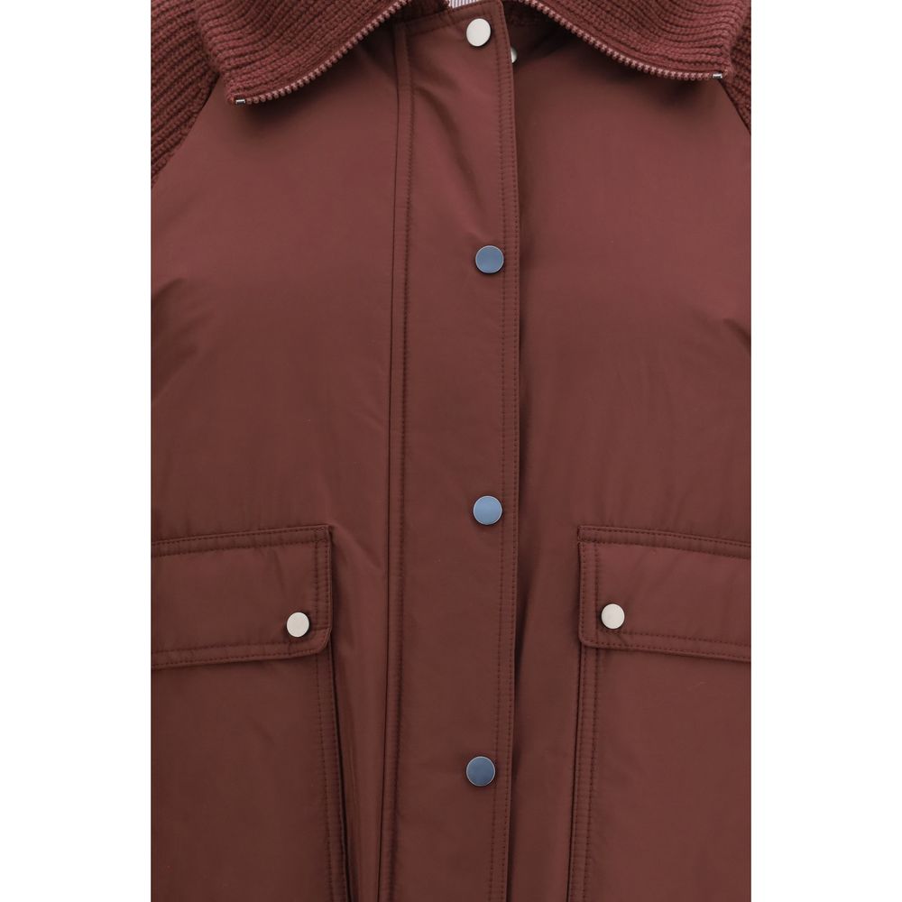 Brunello Cucinelli Bordeaux Polyester Jacke in voller Länge-3