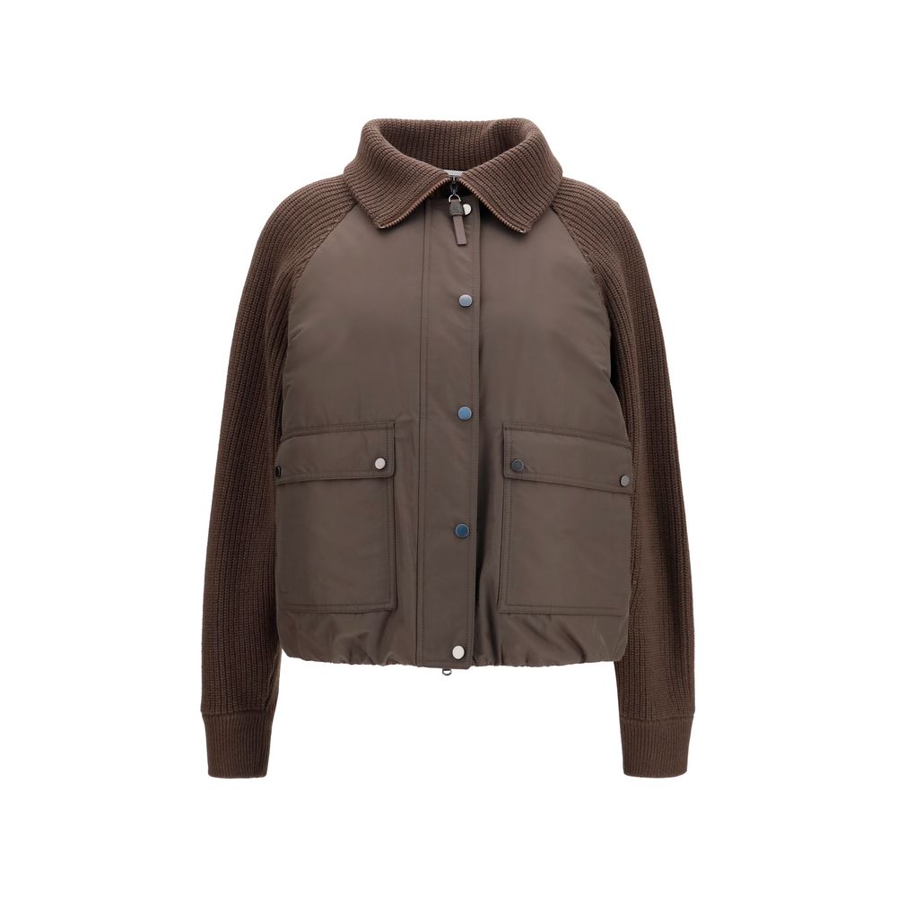 Brunello Cucinelli Braune Polyester-Jacke in voller Länge-1