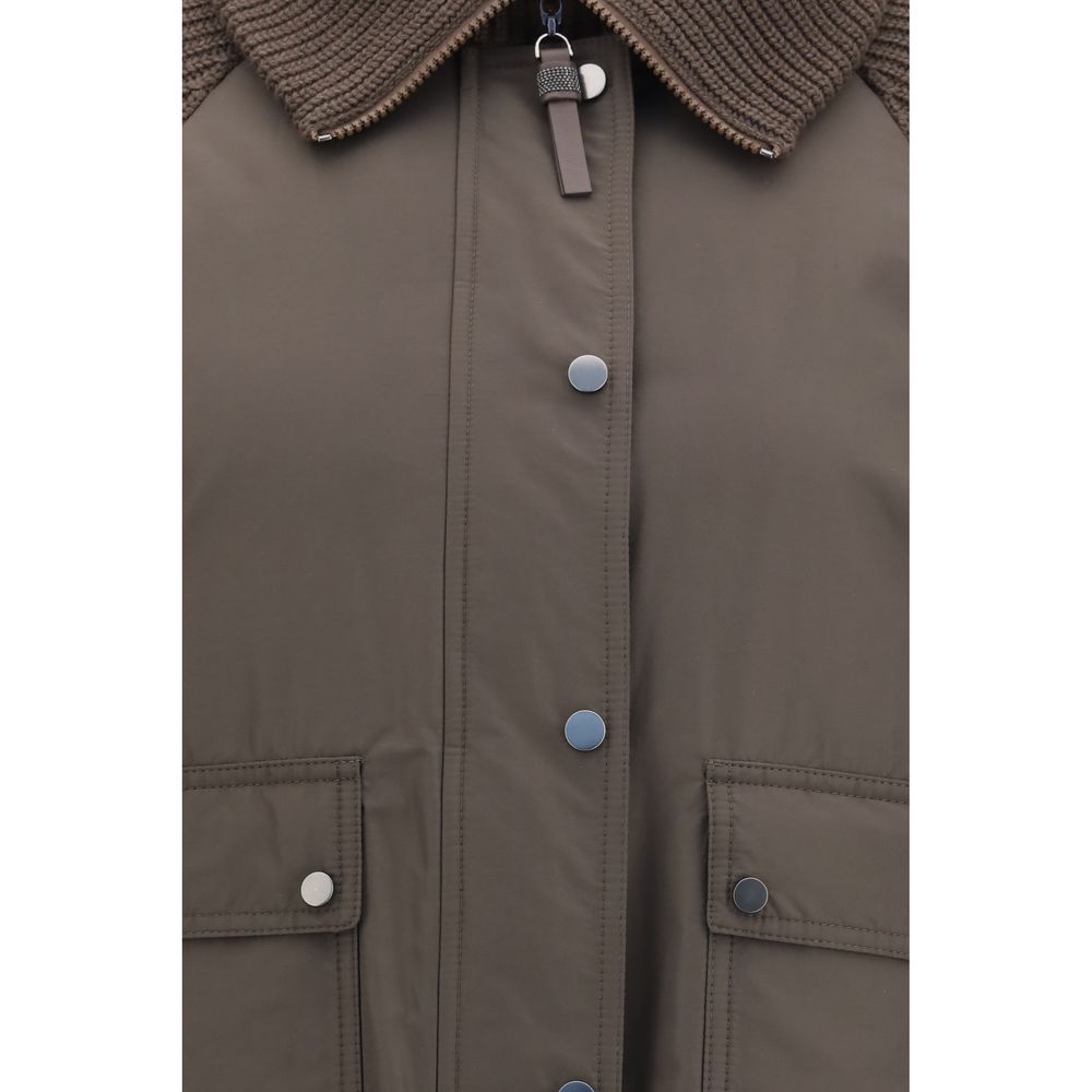 Brunello Cucinelli Braune Polyester-Jacke in voller Länge-3